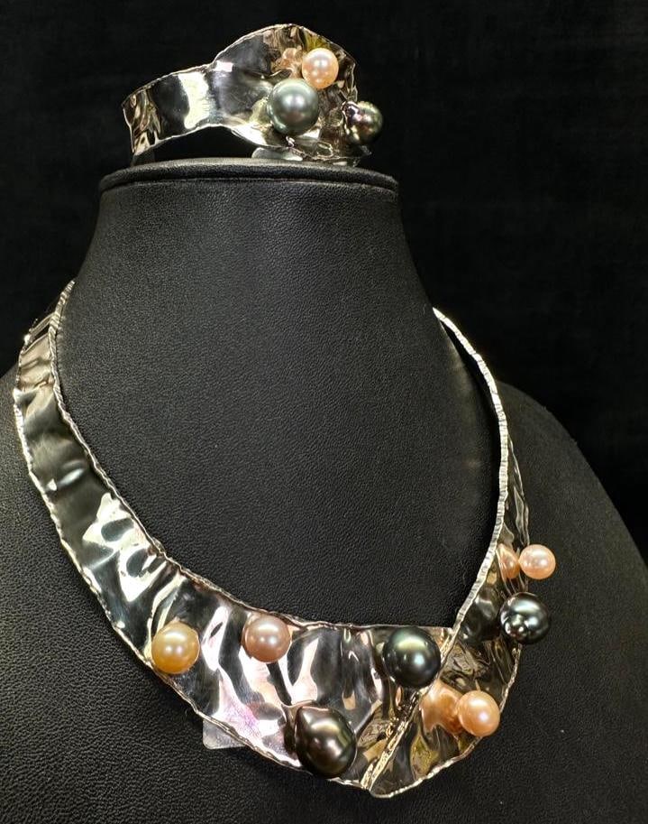 Adjustable Sterling & Pearl Necklace and Bracelet (1 of 5)