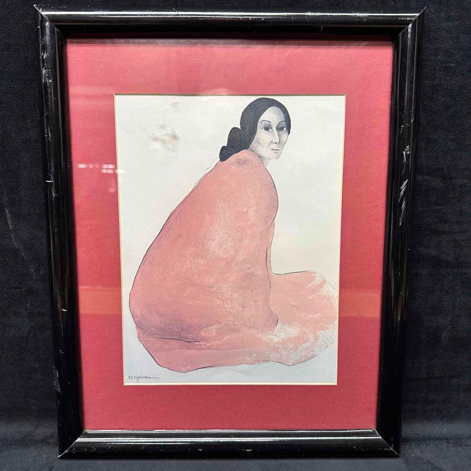 R.C. Gorman Yanaba Navajo Woman Color Framed Art Print: Frame and plexi glass have noticeable scratches and tape residue. Backing paper slightly ripped up on the back. This item is in good pre-owned, previously displayed condition with light wear, and surf