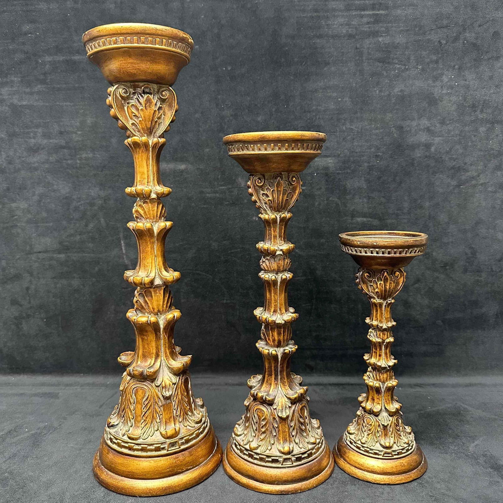 Wooden Resin Bronze Style Candle Holder Column Candlestick Set (1 of 6)