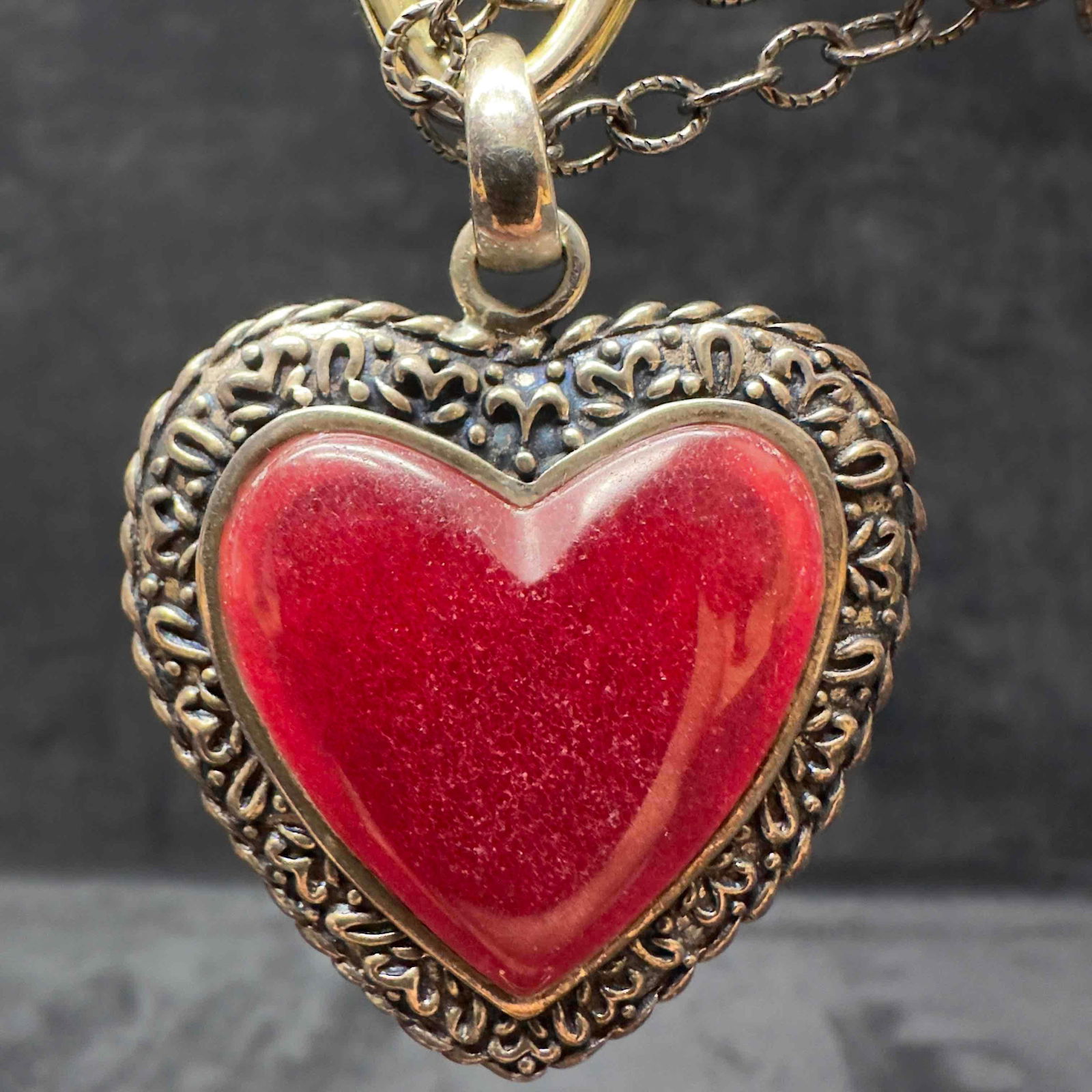 Barse Red Rose Quartz Filigree Heart Shaped Pendant Sterling Silver Necklace (1 of 12)
