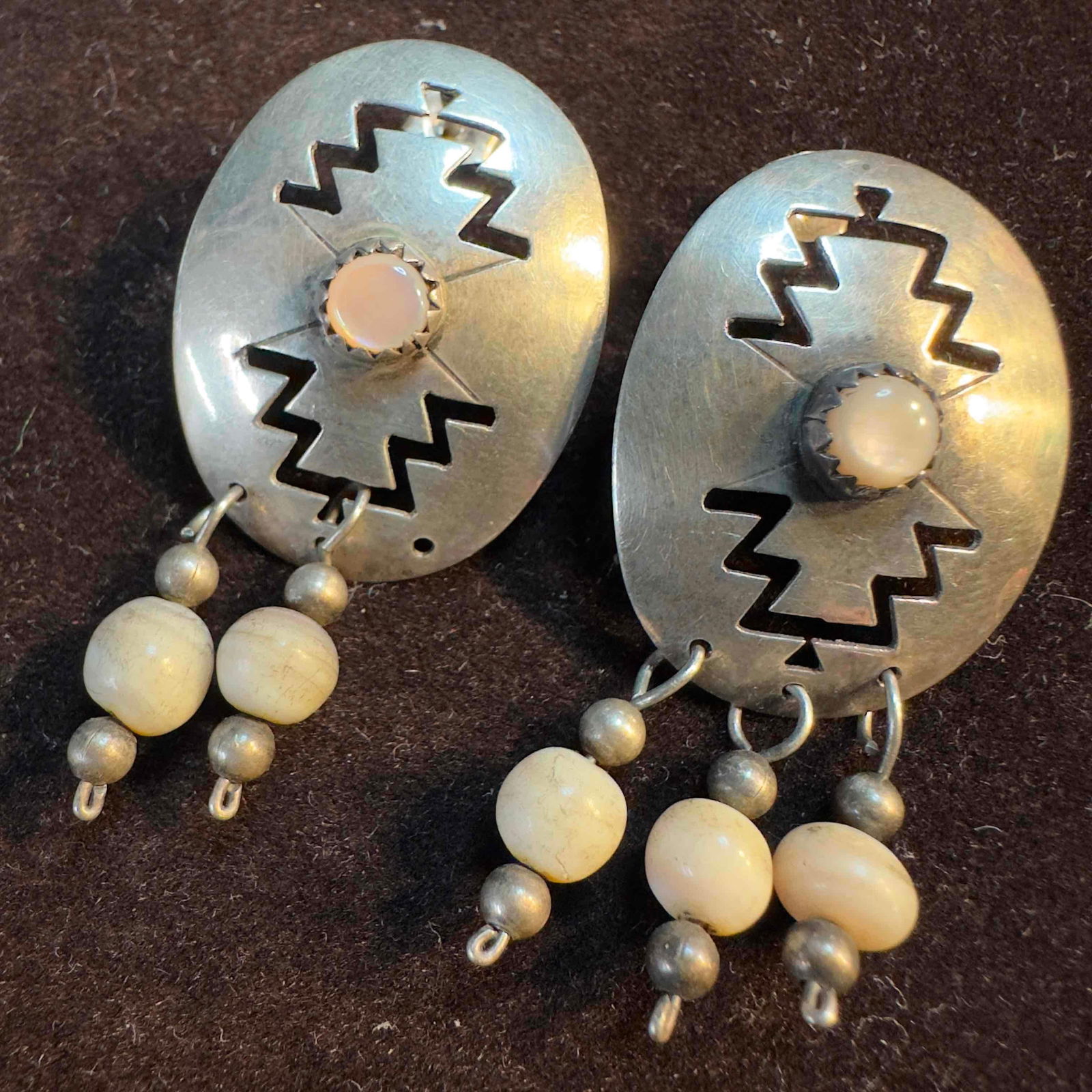 Moonstone Sterling Silver Southwestern Style Dangle Stone Bead Earrings A60 (1 of 6)