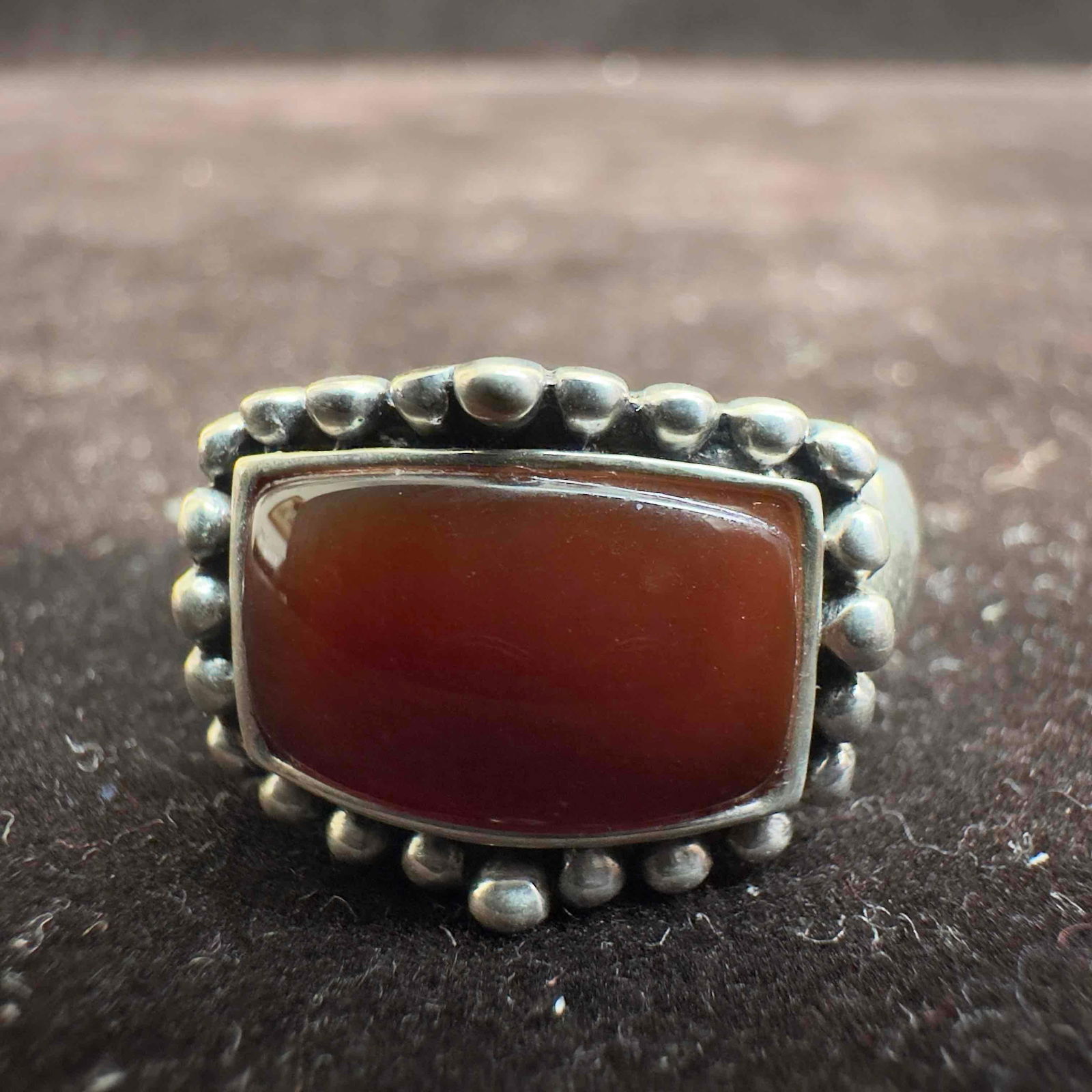 Natural Gemstone Carnelian Beaded Bezel Sterling Silver Ring (1 of 9)