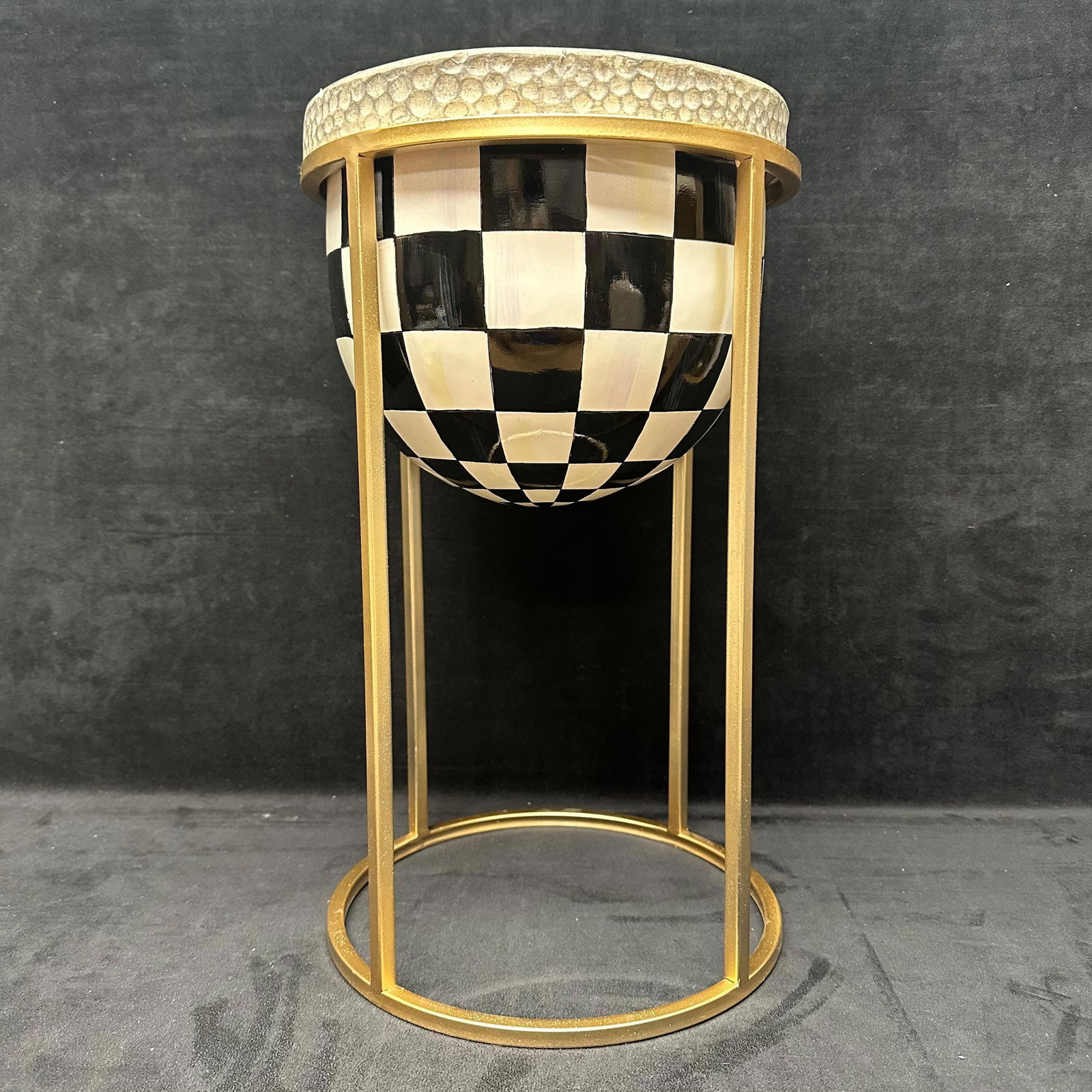 MacKenzie-Childs Tall Courtly Check Black and White Plant Stand (1 of 7)