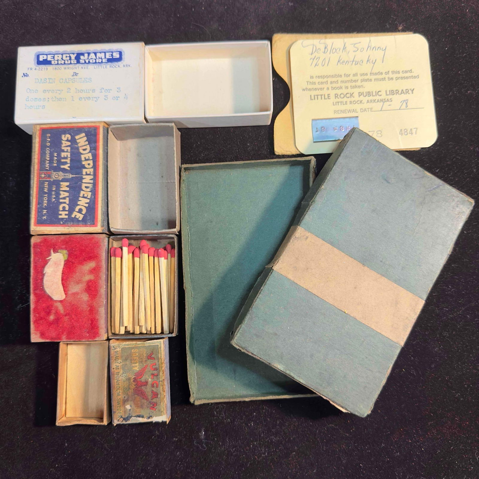 Vintage Paraphernalia Match Box Drug Store Stanley Vulcan Independence Safety Match Library Lot of 6: Vintage Matchbox Match Box Drug Store Stanley Vulcan Independence Safety Match Lot of 6. This collection of vintage antique paraphernalia features three matchboxes (Vulcan, Independence Safety Match)