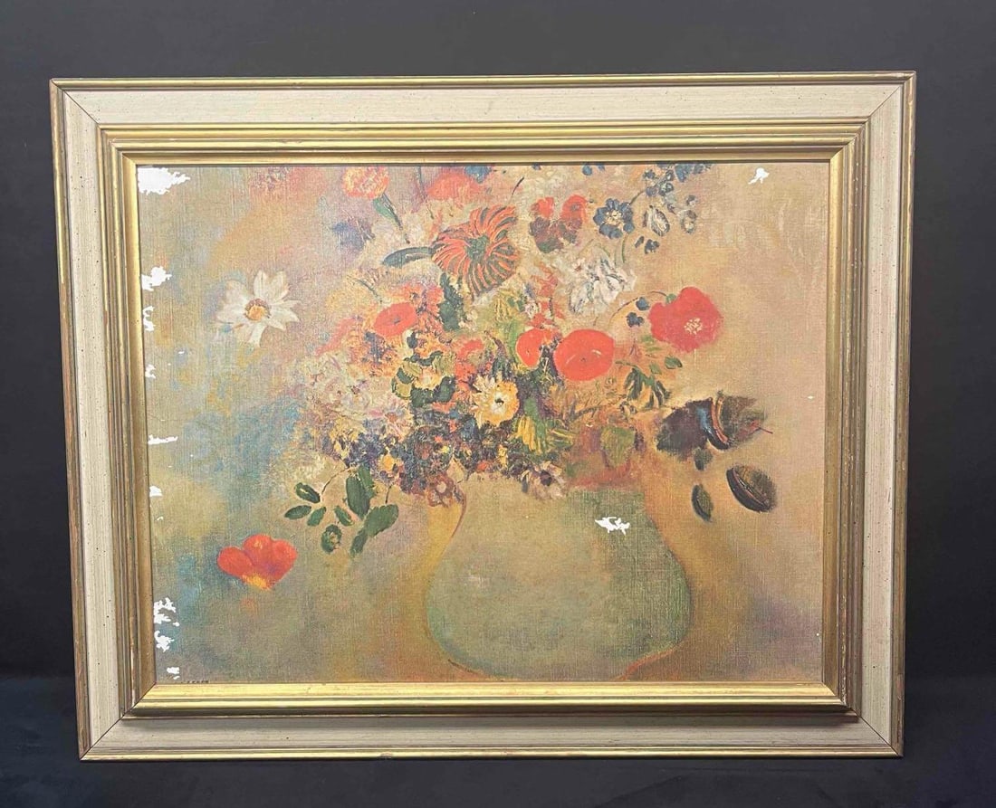 Framed Print On Wood Board Of Odilon Redon's Flowers Plate 18: This lot contains a Framed Print On Wood Board Of Odilon Redon's (April 20, 1840 - July 6, 1916) Flowers Plate 18. Betrand-Jean Redon, commonly known as Odilon Redon, was born in Bordeaux, Aquit