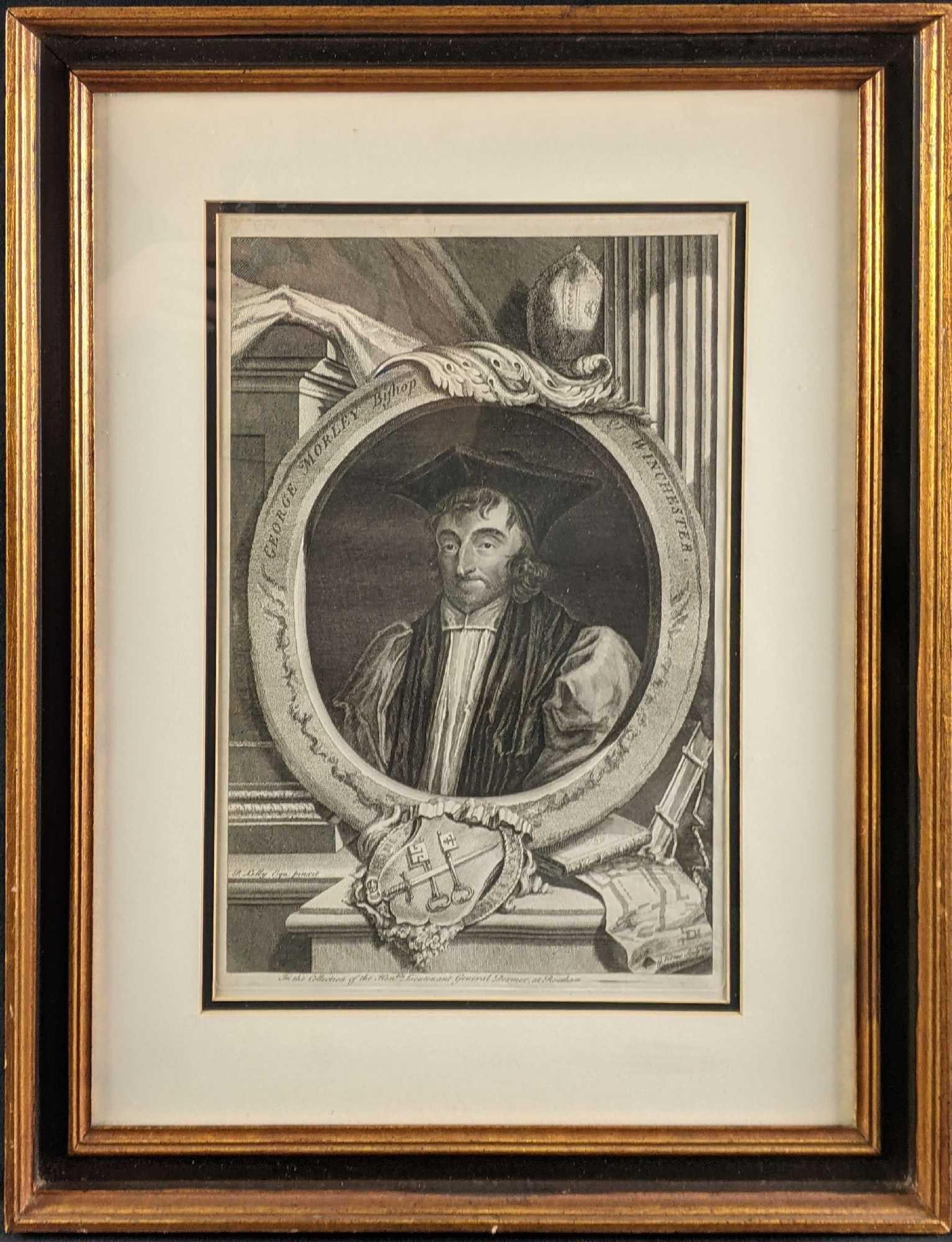 Framed Engraving of George Morley, Bishop Of Winchester: Framed Engraving of George Morley, Bishop Of Winchester This is a framed engraving of George Morley, Bishop Of Winchester by Jacobus Houbraken. This piece is in good condition with slight buckling in