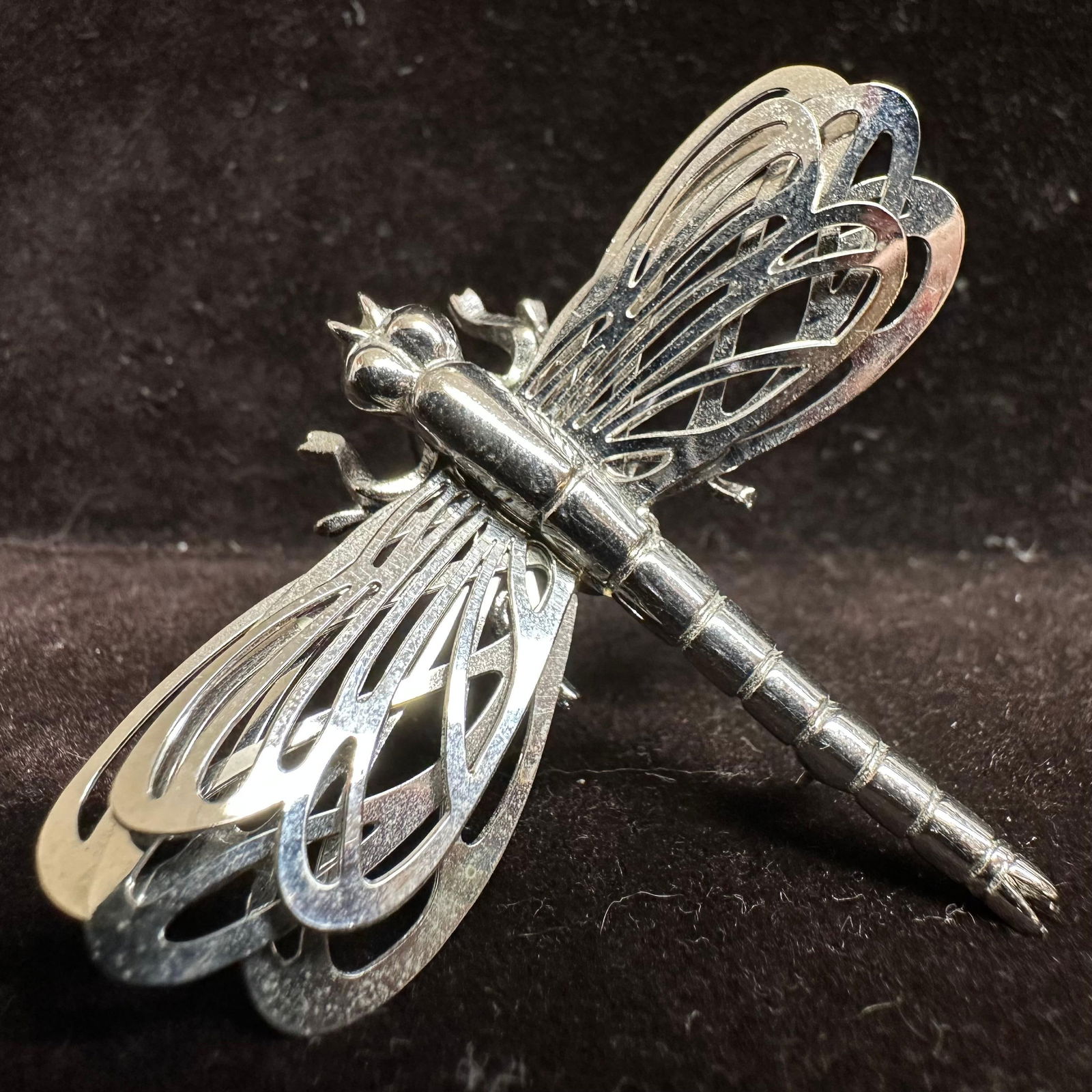 Crown Trifari Silver-tone Dragonfly Brooch Pin: Hallmark on the bottom of the brooch. This item is in pre-owned, previously displayed condition with noticeable light wear and surface scratches. Please reference all photos for full condition details
