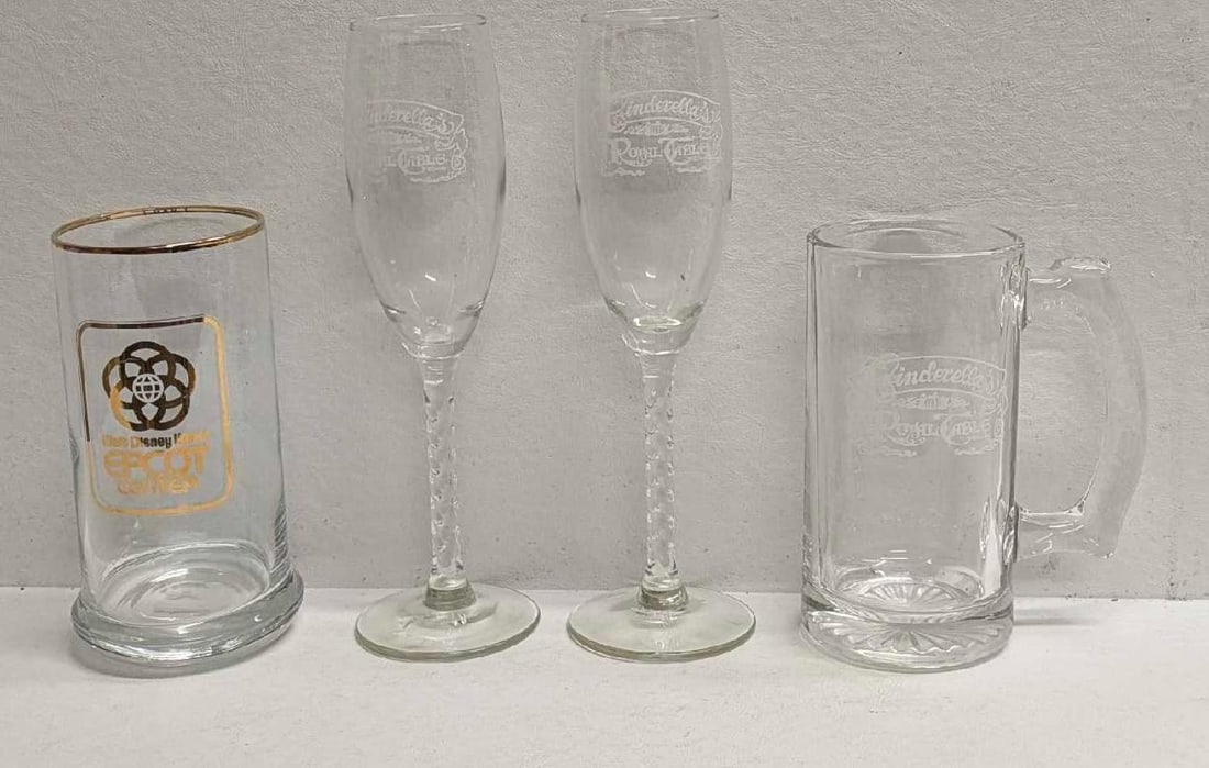 Disney Cinderella's Royal Table Stein Champagne Flutes Epcot Glass (1 of 6)