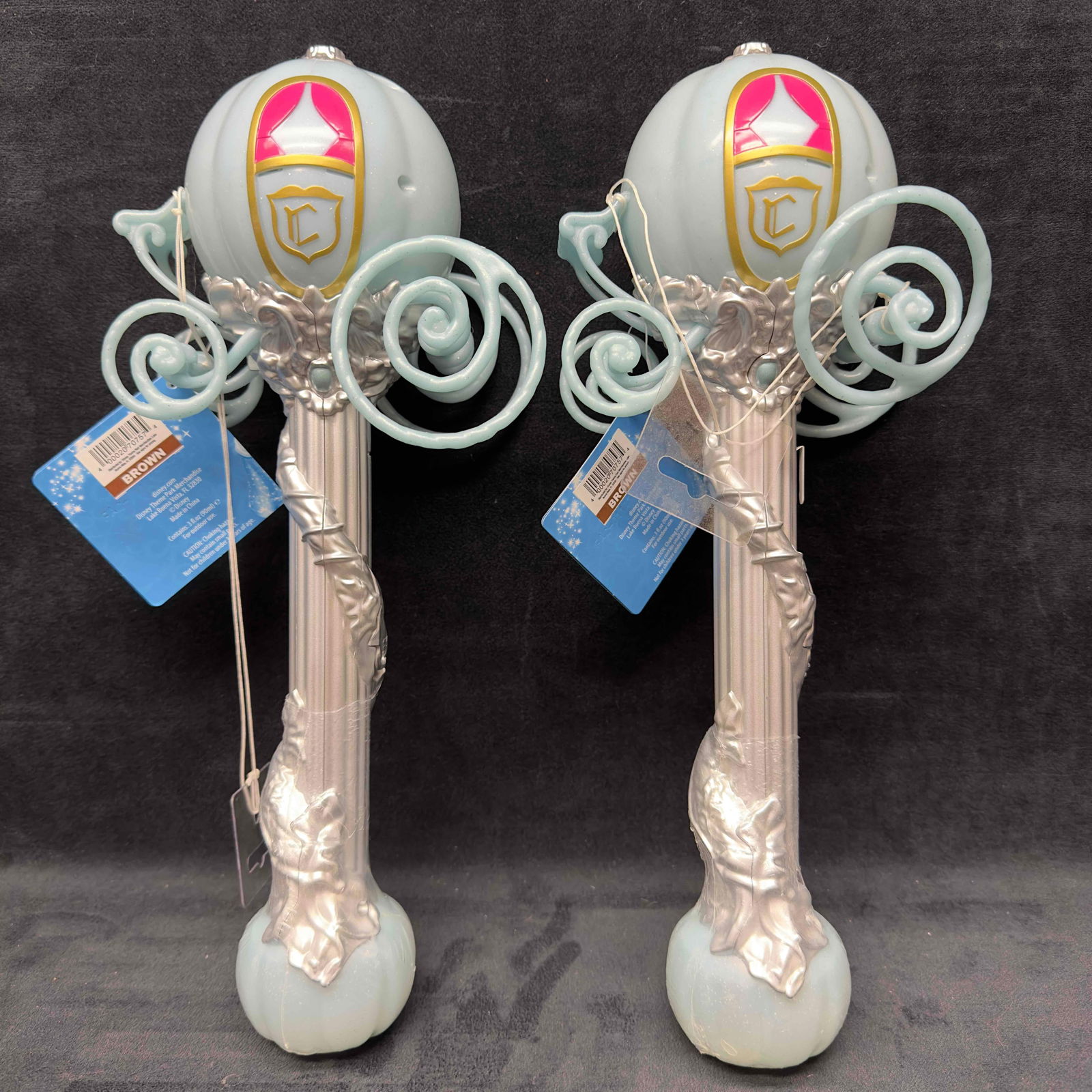 Disney Parks Cinderella Princess Carriage Coach Light Up Lights Bubble Wand Blower Set: Cinderella Bubble Wand. Fashioned in the form of the fairy tale pumpkin coach atop a silvery column, it glows different colors while sending a stream of bubbles skyward. Coach light changes color, Inc