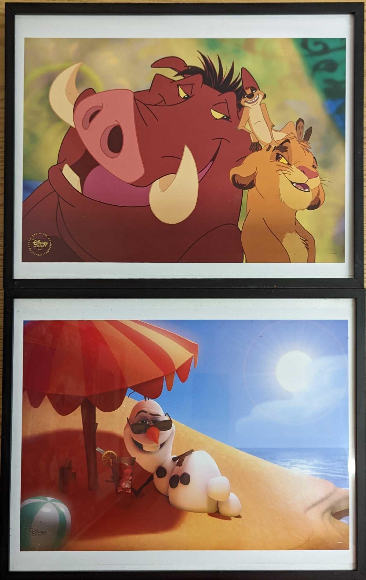 2 Disney Store Exclusive Lion King & Frozen Prints: 2 Disney Store Exclusive Lion King & Frozen Prints.The Lion King print was released in 2011 and the Frozen was released in 2014. Both show popular scenes from Disney's hit animated movies, Eac