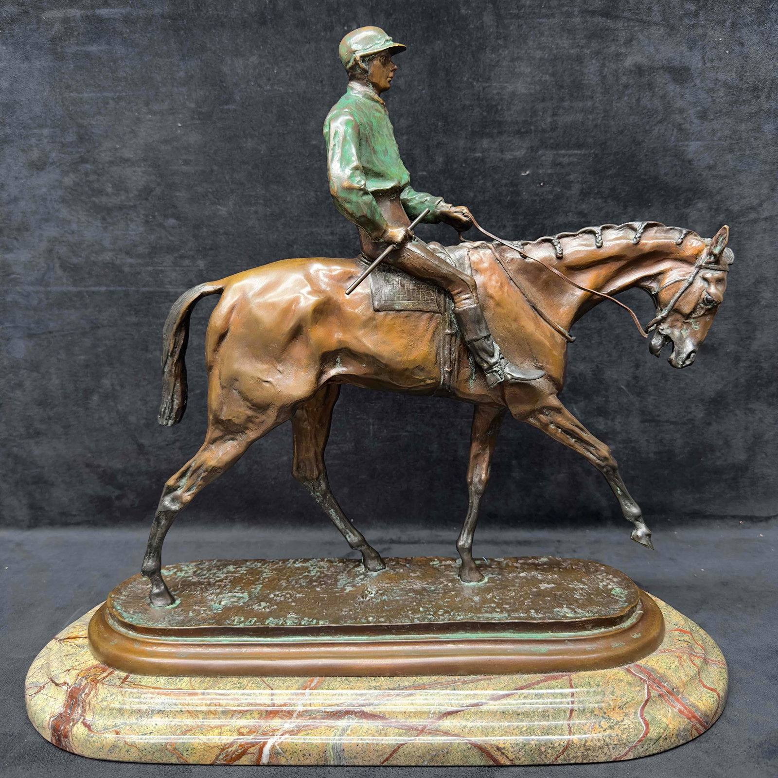Bronze Horse Jockey Equestrian Racing Trophy Statue Sculpture After Pierre Jules Mene 16" Tall R119 (1 of 12)