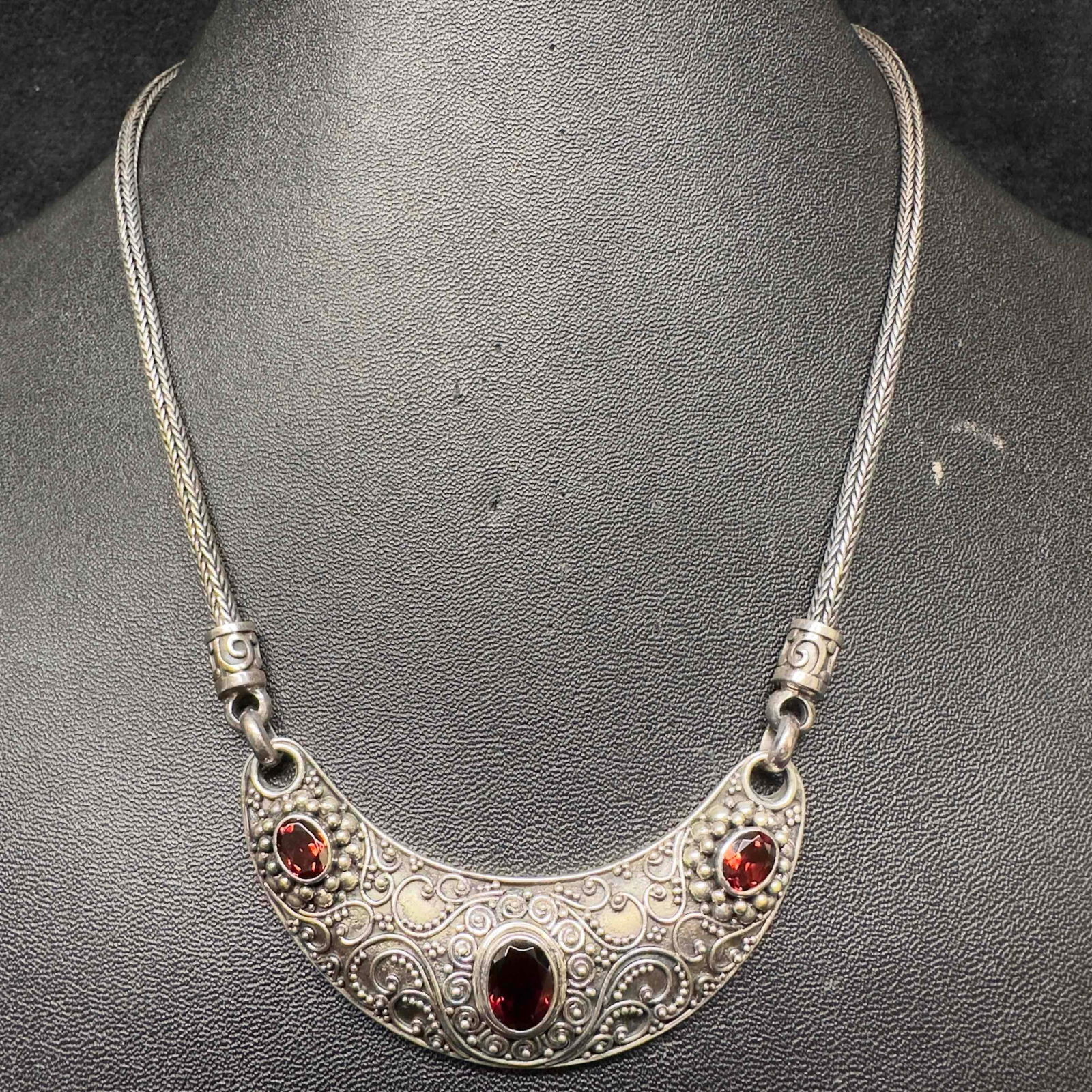 Sterling Silver Red Stone Garnet 925 BA Indonesia Necklace Z94 (1 of 15)