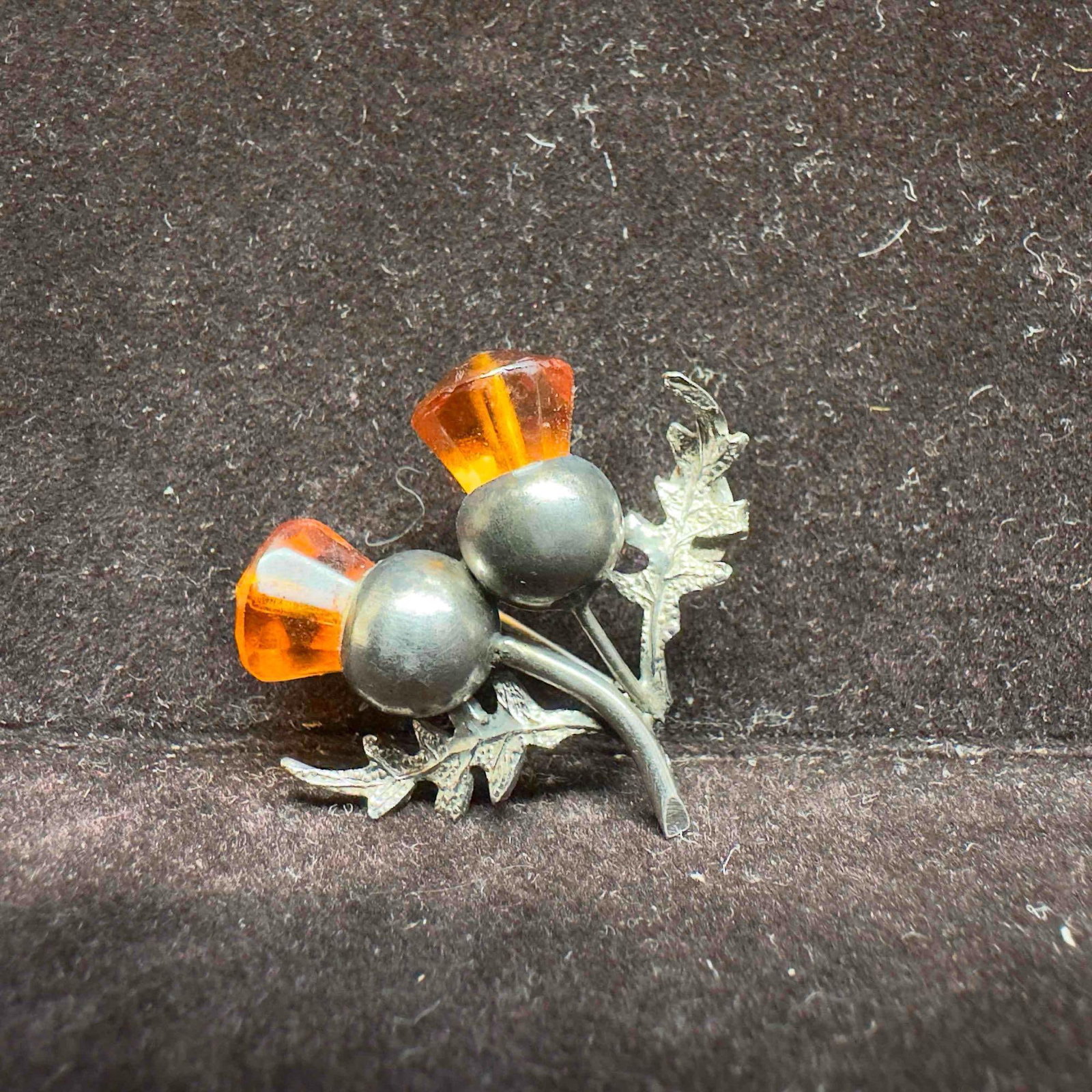 WBS Sterling Silver Thistle Pin Brooch Amber Rhinestone C69: This item is in good pre-owned, previously used/displayed condition with noticeable light wear, and surface scratches. Please reference all photos for full details. This piece of jewelry has been test