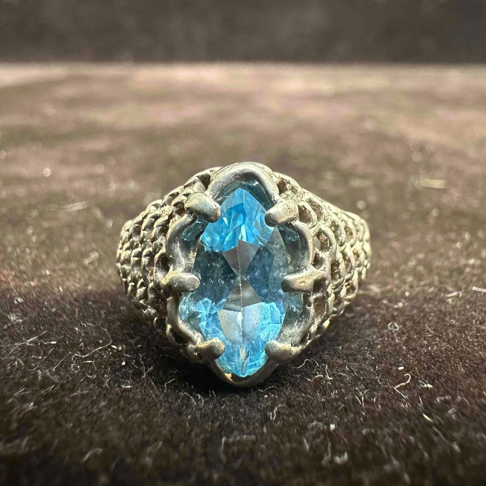 Blue Topaz Estate Ornate Mesh Sterling Silver Ring JED 925 (1 of 9)