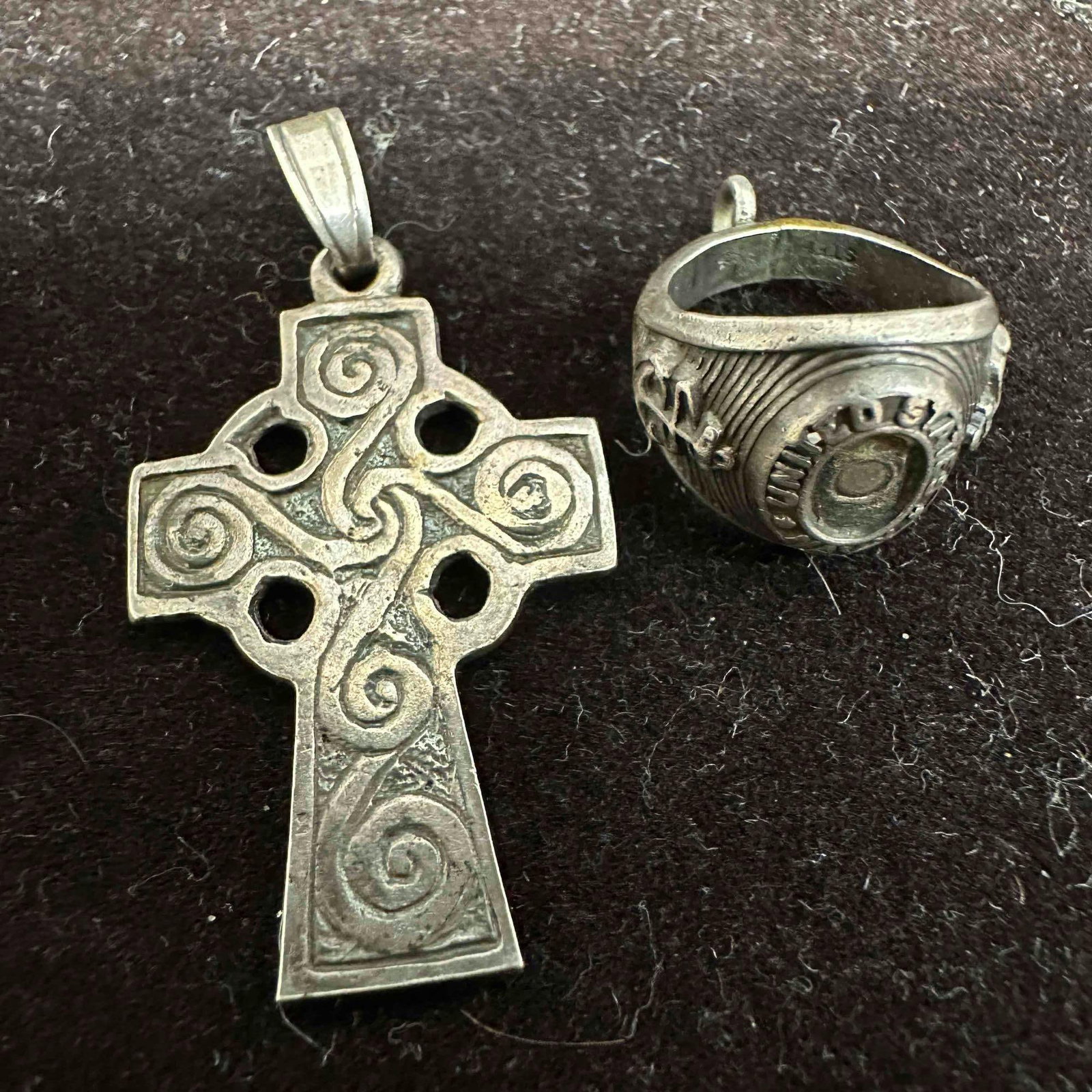 Sterling Silver Necklace Pendants Set Celtic Style Cross and US Navy Ring Pendant (1 of 7)