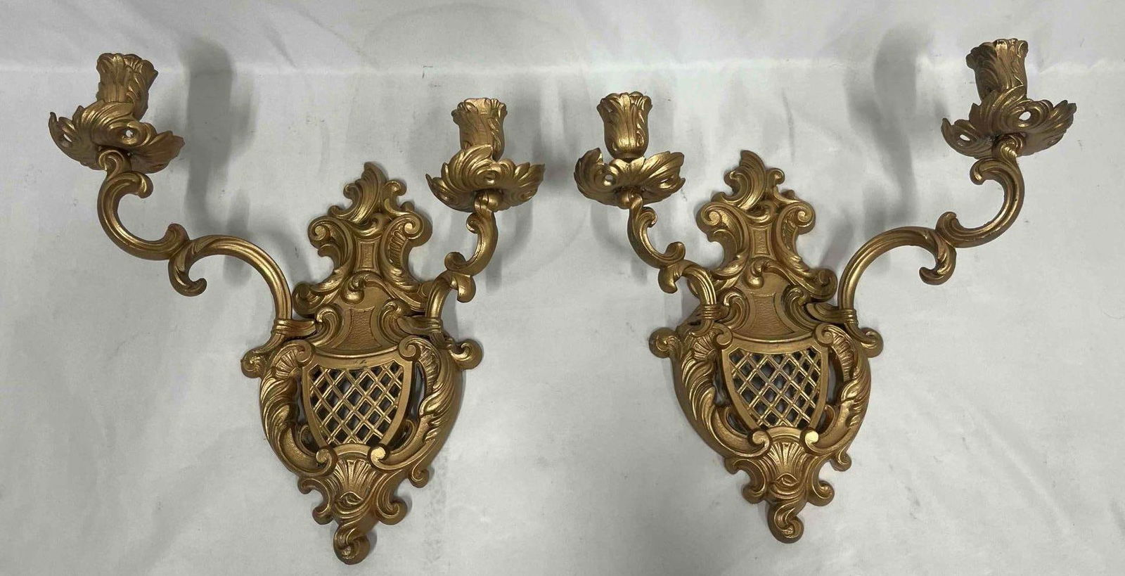 Pair Of Vintage Ornate Double Arm Wall Sconces (1 of 4)