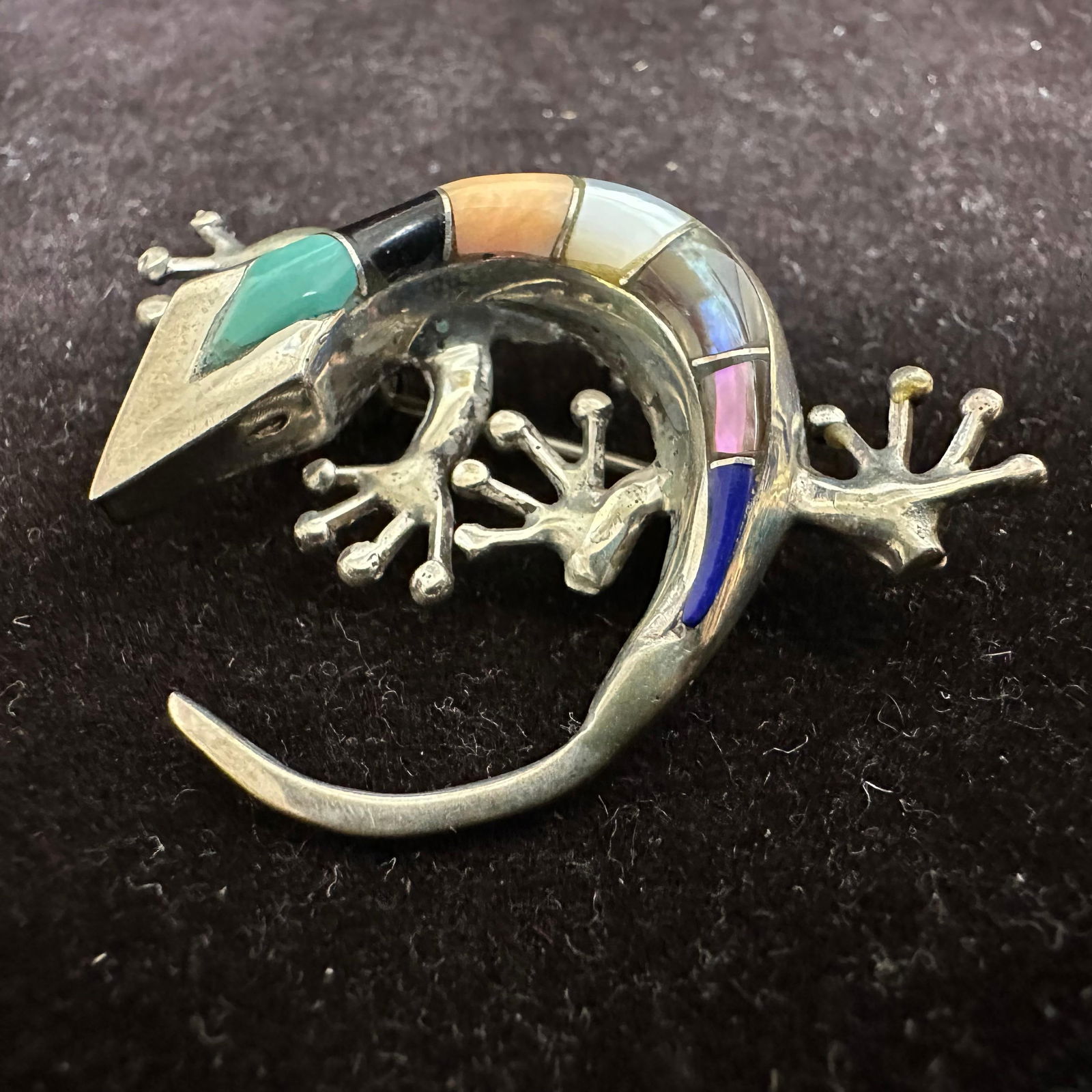 Native Style Sterling Silver Lizard Multi Stone Brooch 925 (1 of 6)