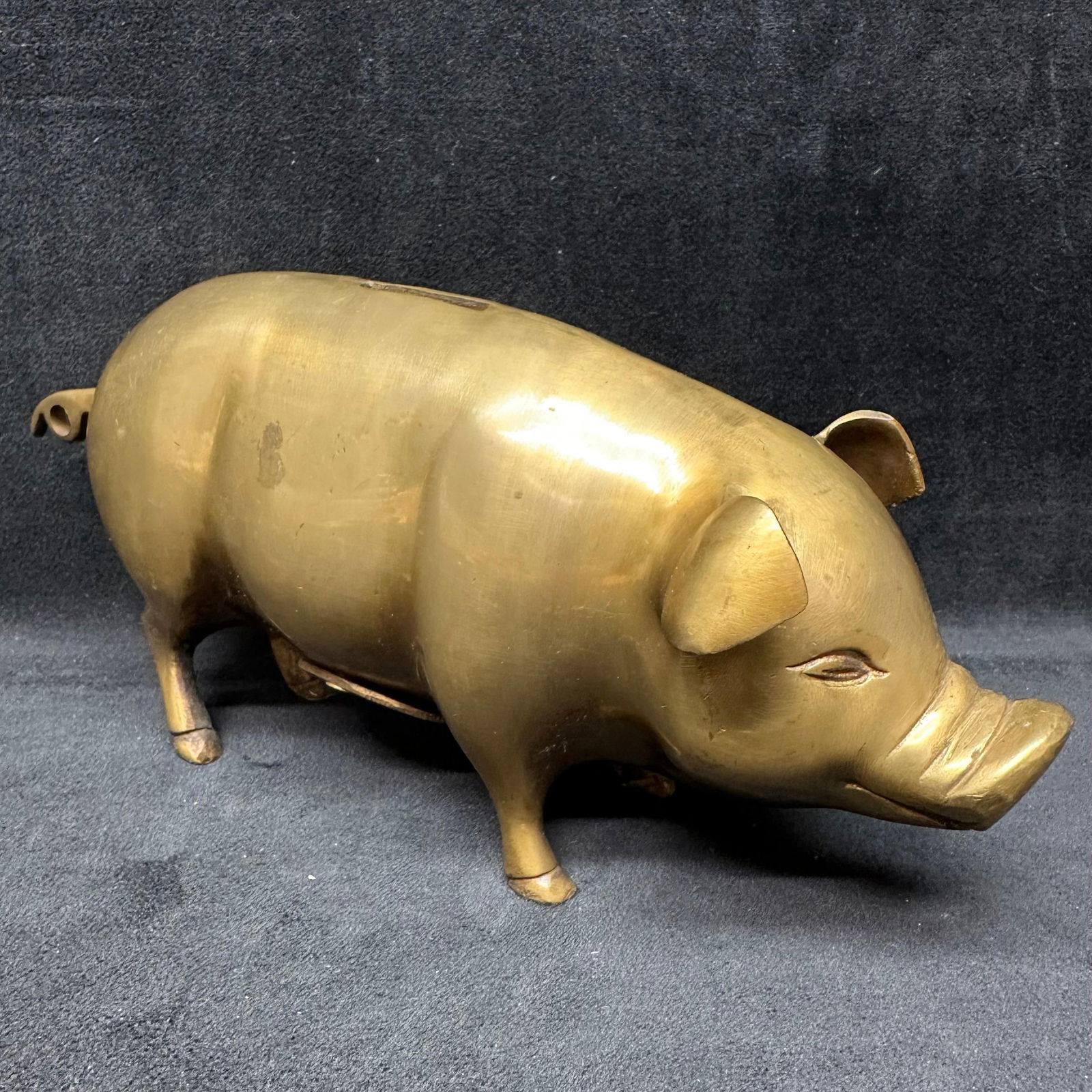 Large Vintage Solid Brass Pig Piggy Coin Bank (1 of 7)