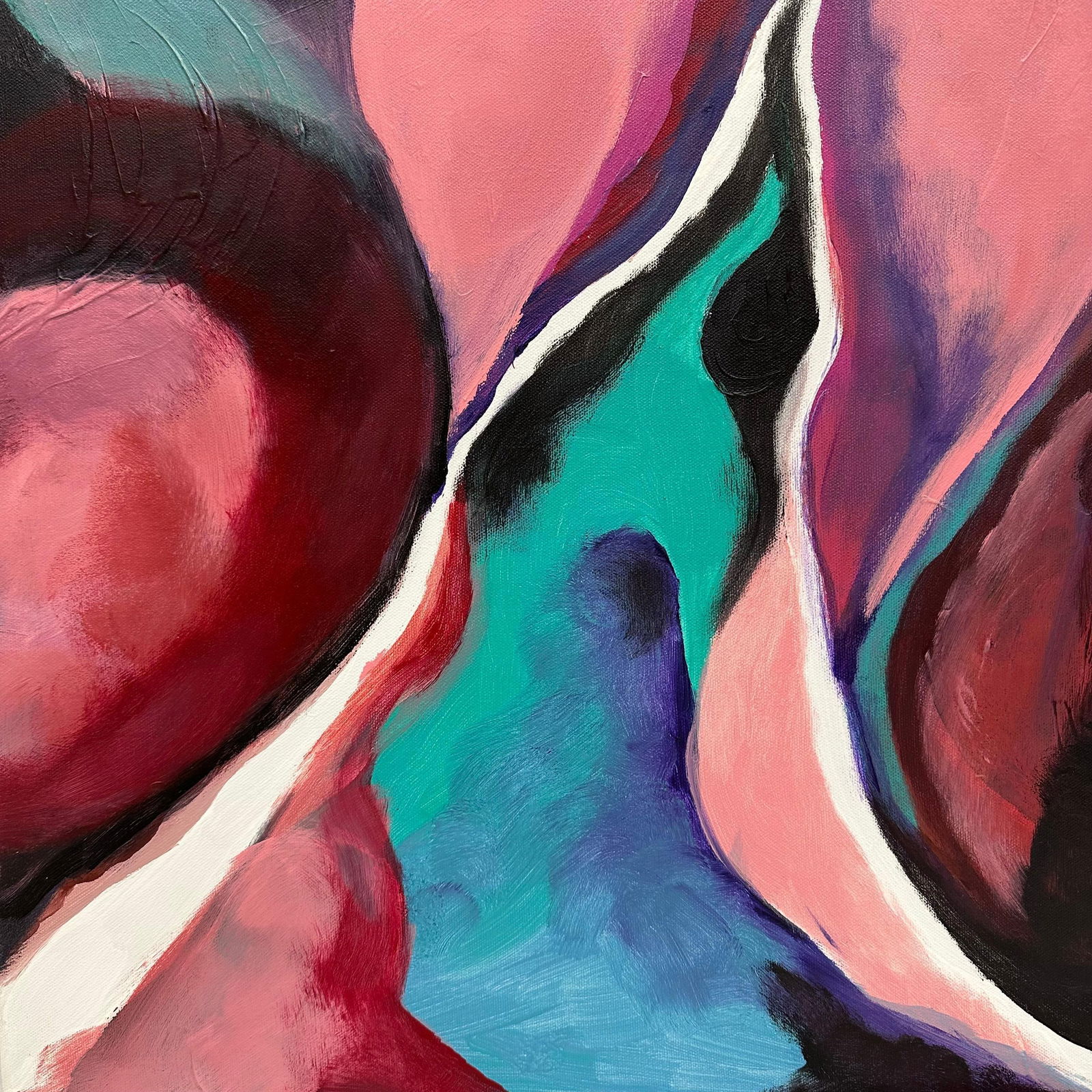 Abstract Expressionist Canvas Painting Pink Aqua Dark Tones (1 of 6)