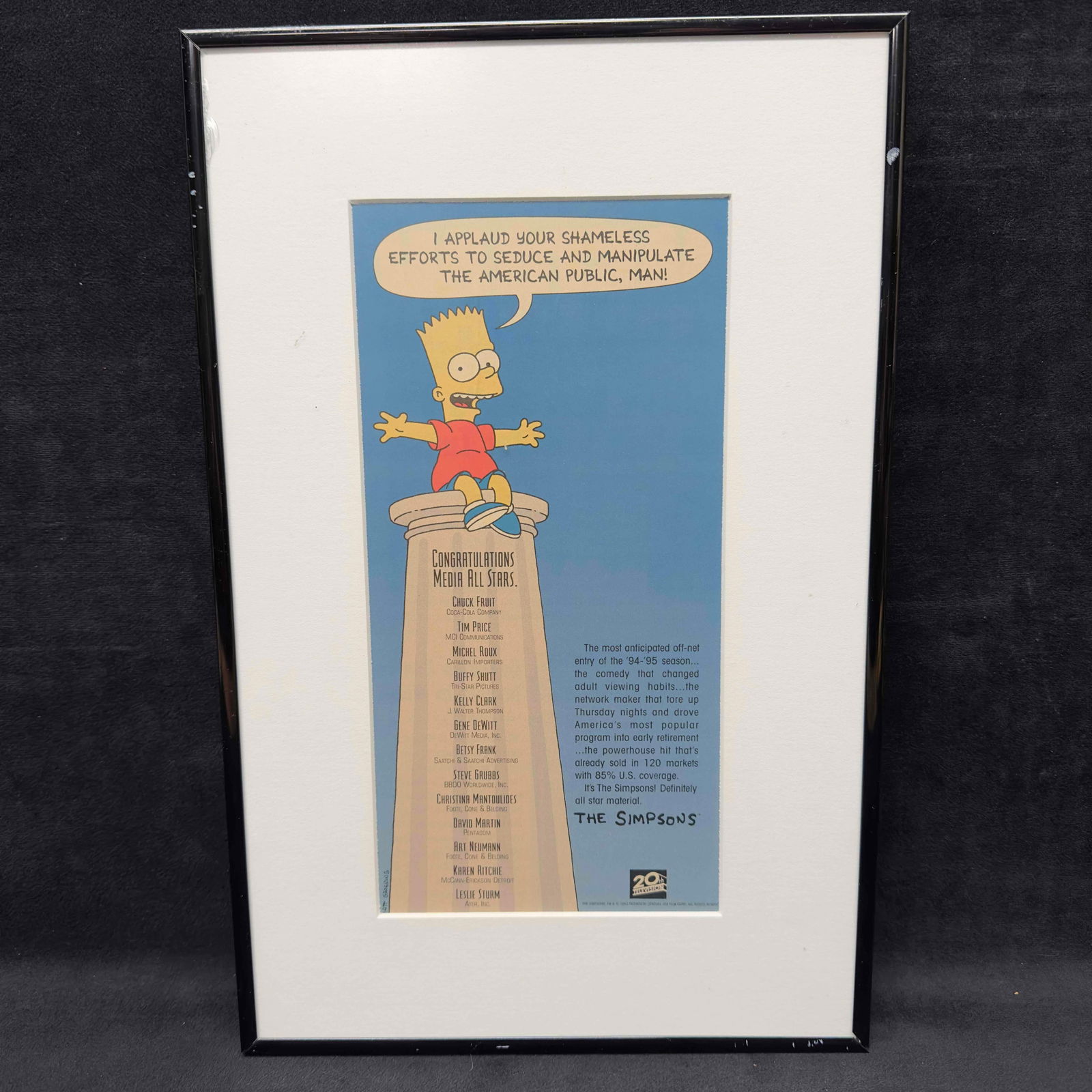 Bart The Simpsons Twentieth Century Fox Congratulations Media All Stars 1993 Framed Print (1 of 6)