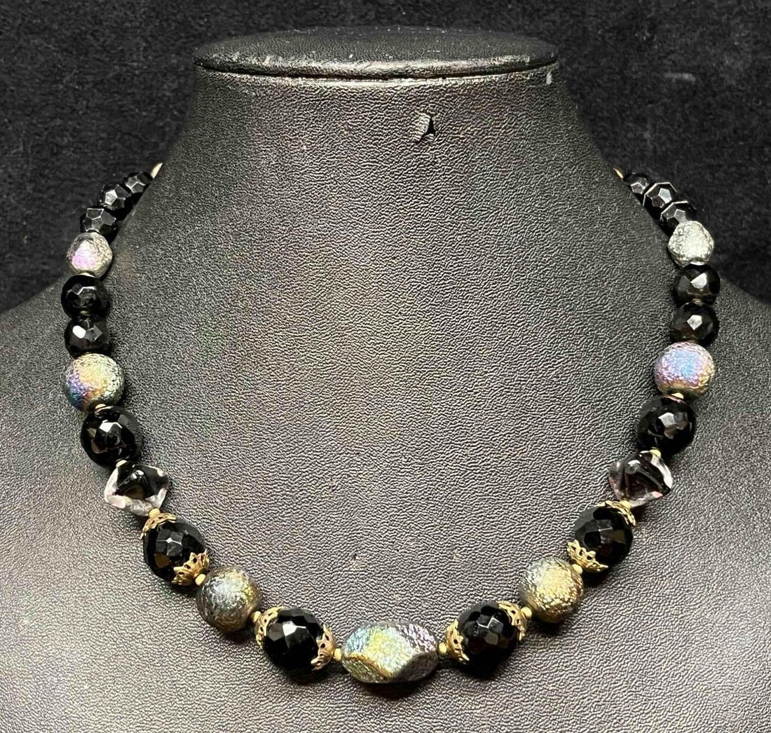 Vintage Signed Trifari Black Beaded Necklace (1 of 9)