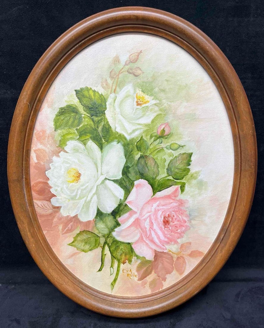 Original Acrylic On Canvas Flower Still Life By Eva Rule Wood Frame (1 of 8)