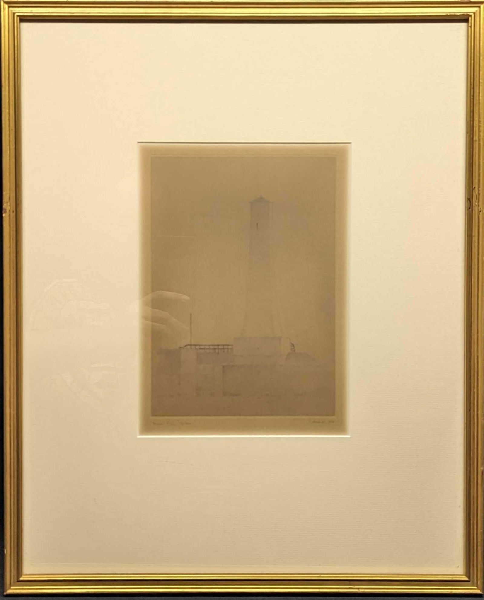 S&N Framed Gunnar Norrman Drypoint Etching Building: S&N Framed Gunnar Norrman Drypoint Etching Building. This framed print is approx 16 3/4" x 3/4" x 21" and it weighs 3.64lbs. The print/image is approx 7 1/2" x 10". The framed