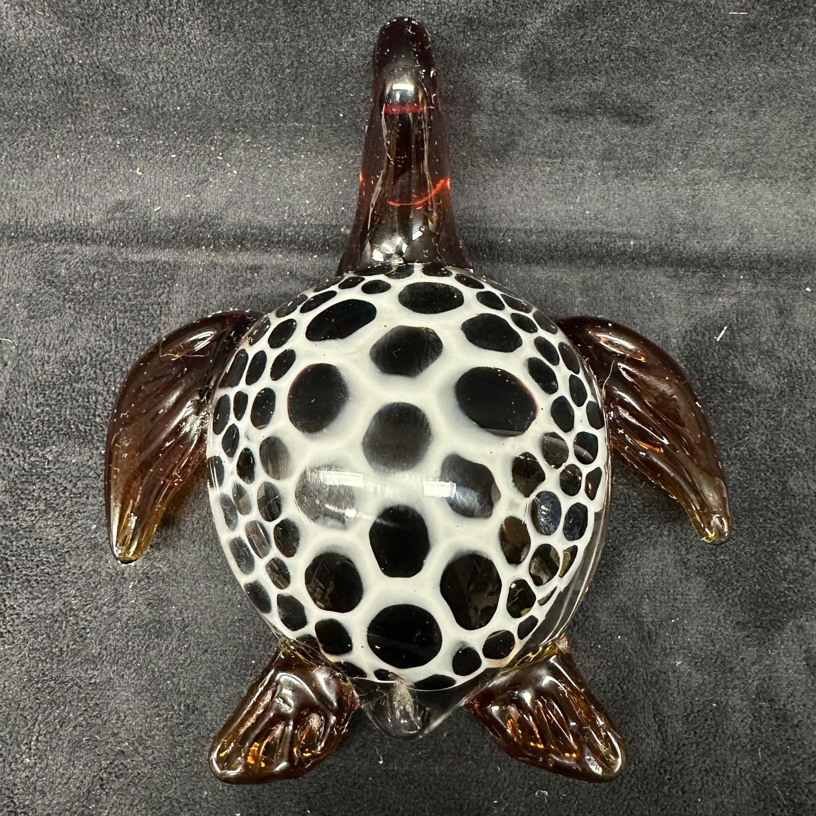 Hand Blown Glass Sea Turtle Murano Style Brown with Black and White Spotted Shell (1 of 6)