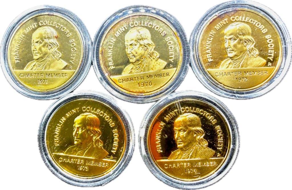 1970-1974 Franklin Mint Coins 24k Plated Sterling (1 of 2)