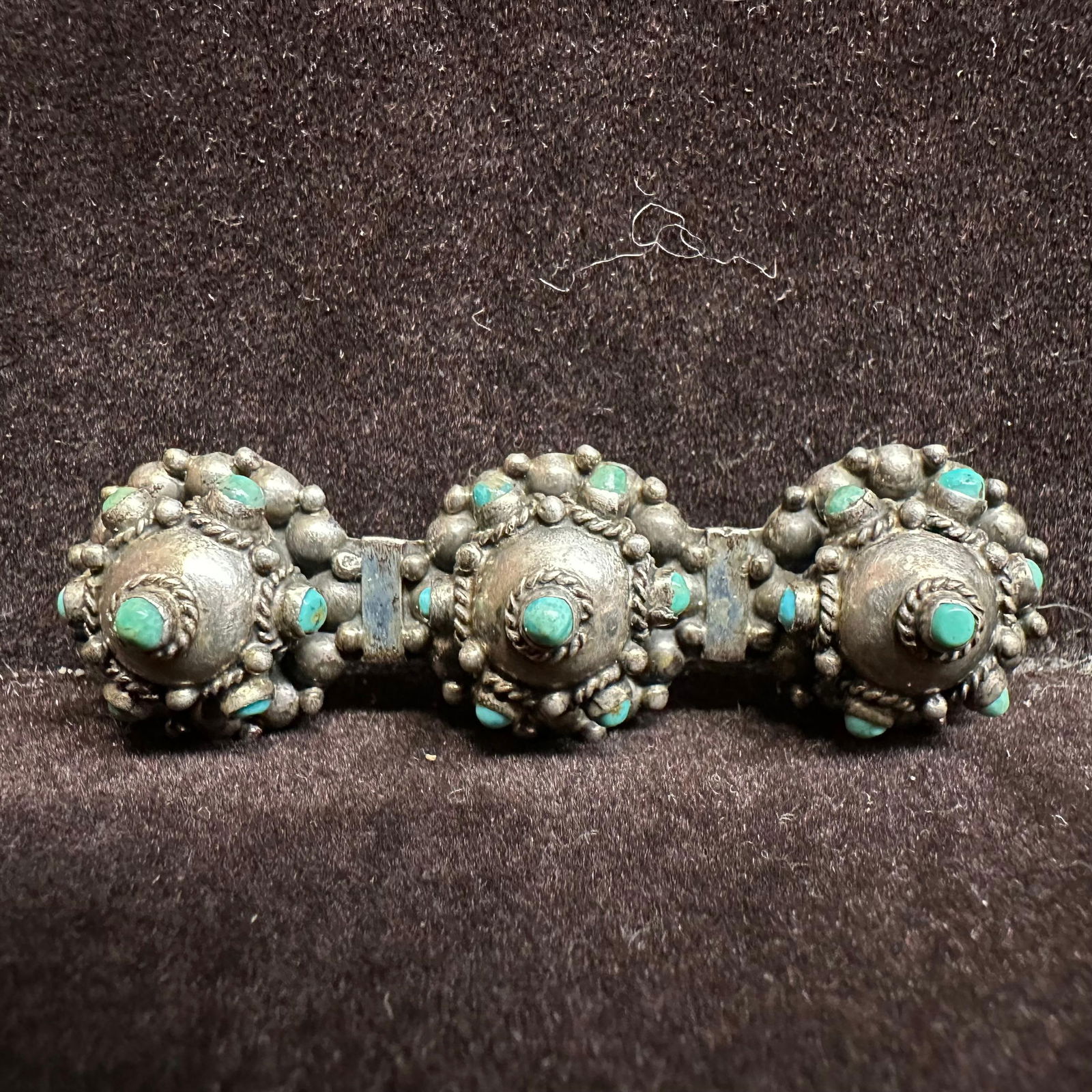 Mexico Sterling Silver Domed Silverwork Turquoise Gemstone Brooch O28 (1 of 6)