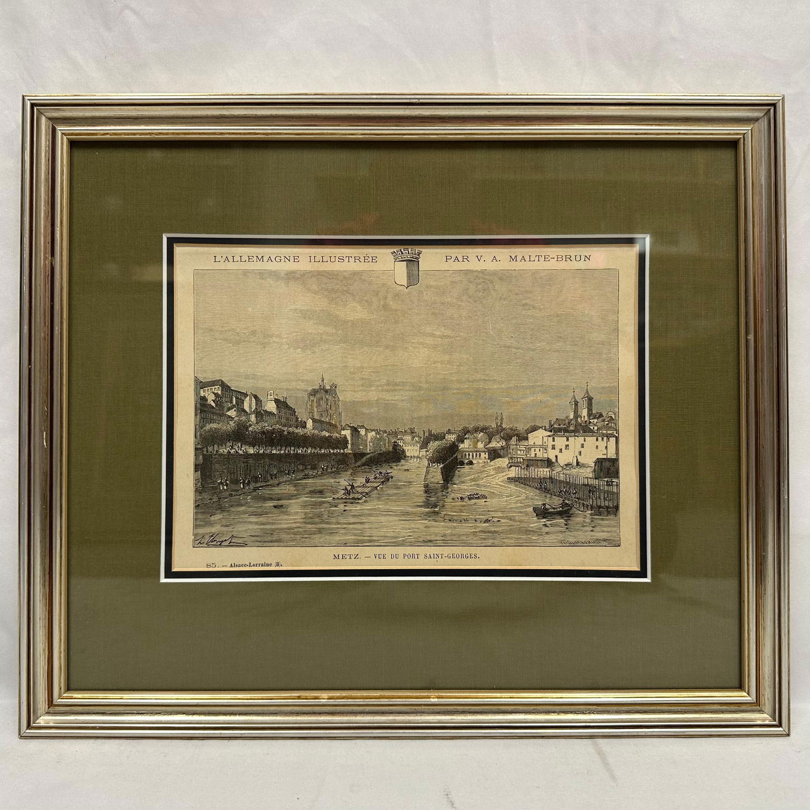 Framed Antique Engraving Metz Vue du Pont Saint-Georges After V.A. Malte-Brun (1 of 9)