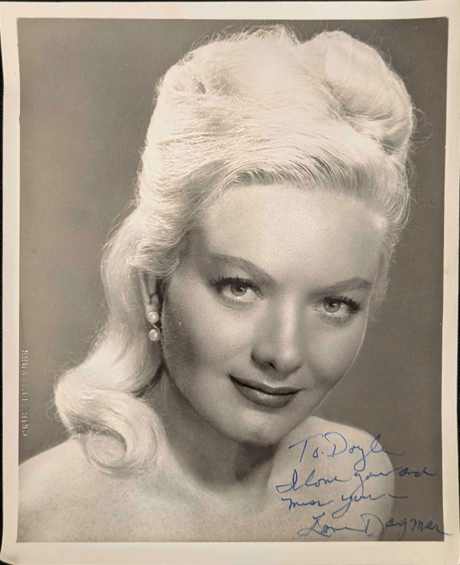 Vintage Autographed Dagmar Publicity Photo: Here is an autographed photo of actress, Virginia Ruth "Jennie" Lewis (November 29, 1921 – October 9, 2001), known professionally as Dagmar, who was an American actress, model, and television person