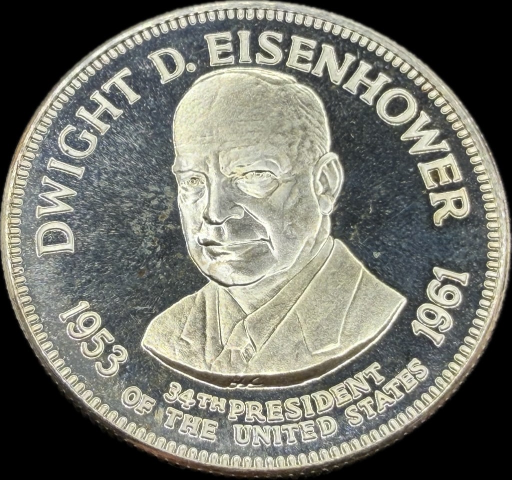 Dwight Eisenhower Sterling Silver Presidential Coin: These coins have been tested and researched to the best of our ability prior to listing. Please view photos, as they are a part of the condition. DETAILS: Metal - .925 Sterling Silver Tested - Yes Siz