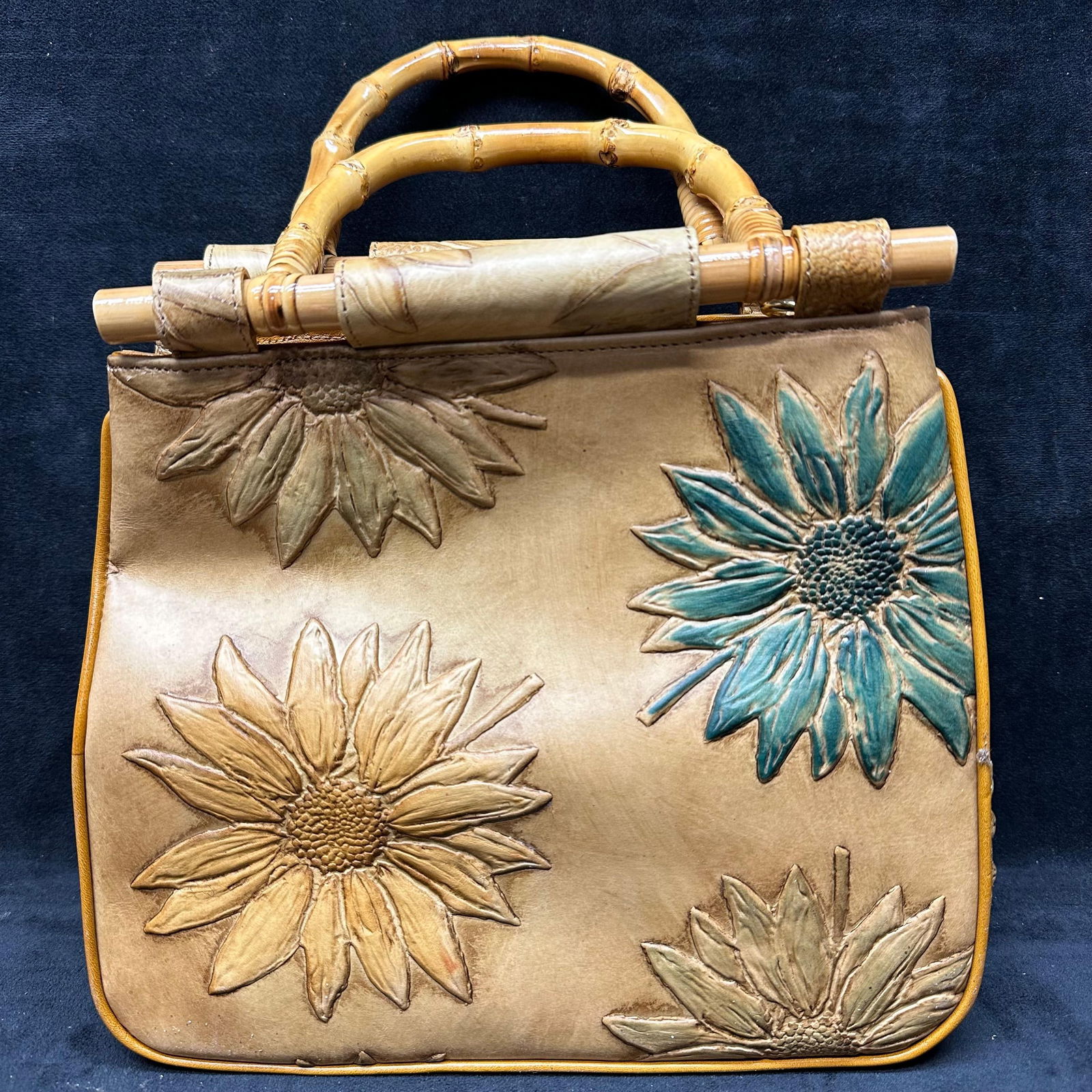 Brahmin Floral Embossed Leather Bamboo Handle Satchel with Strap and Dust Bag (1 of 6)