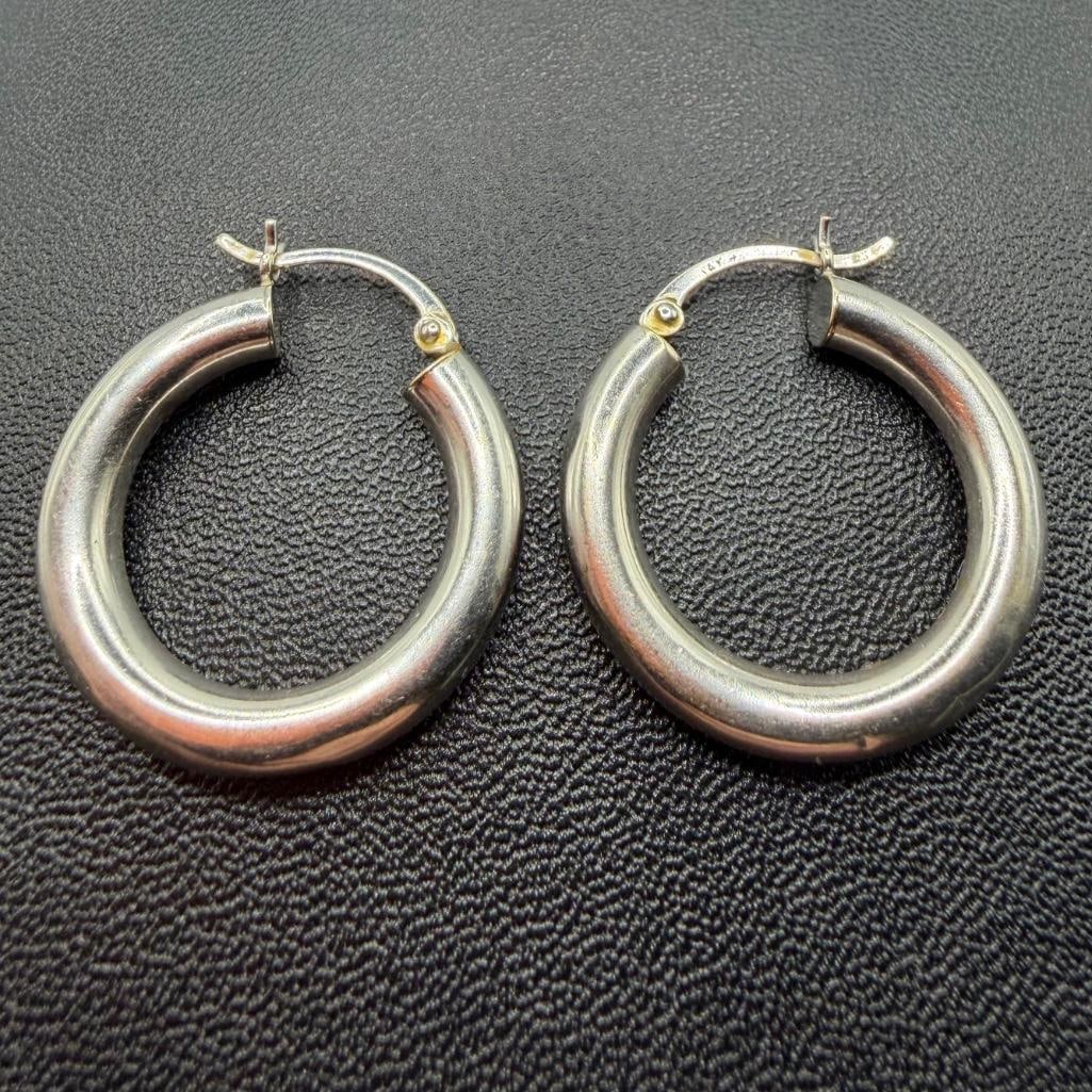 14k White Gold Hoop 1" Earrings: This piece of jewelry has been tested and researched prior to listing. Please view all our pictures they are part of our description. DETAILS: Metal - 14k Gold Color - Yellow Gold Stones - none Hallm