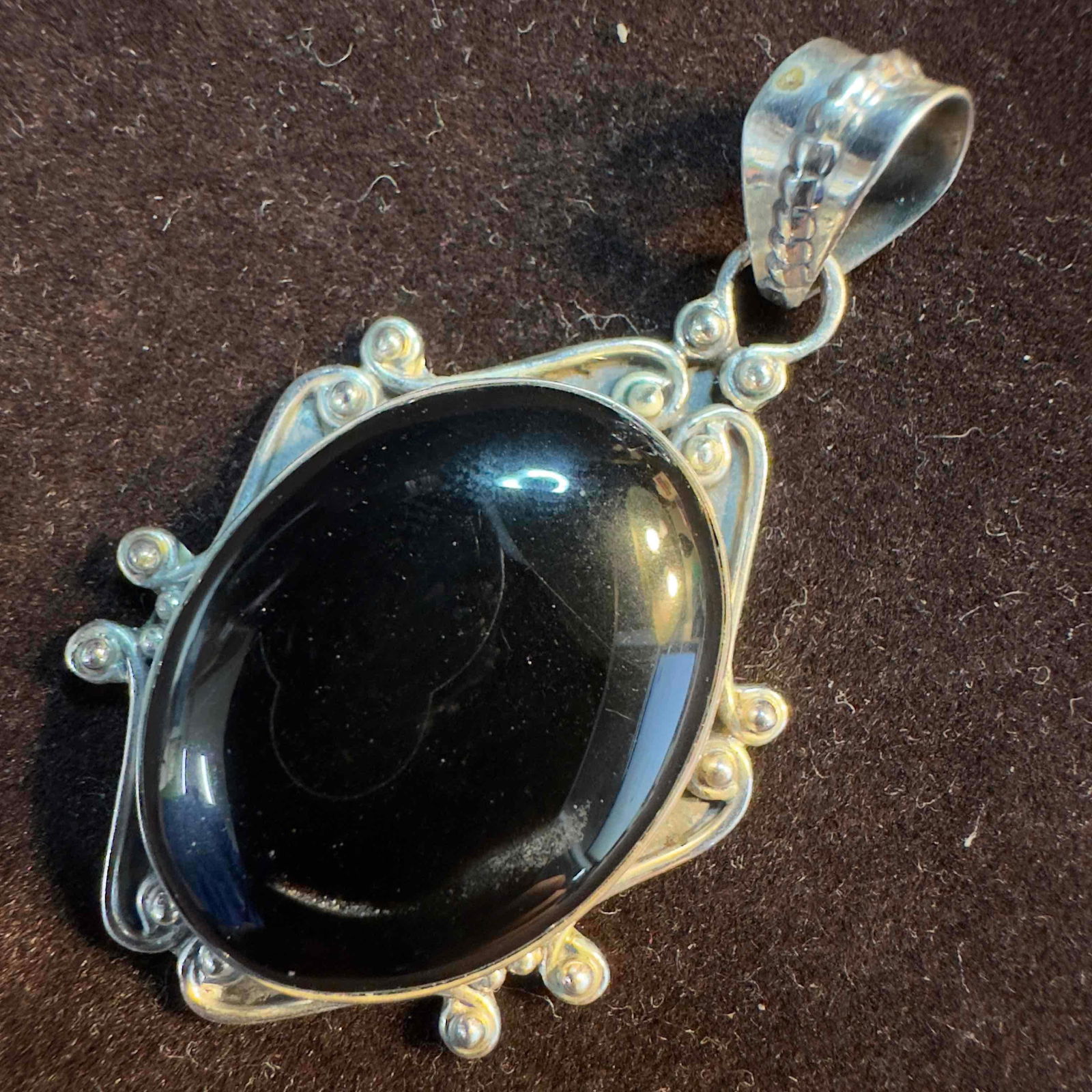 Large Oval Black Onyx Sterling Silver Pendant B14 (1 of 6)
