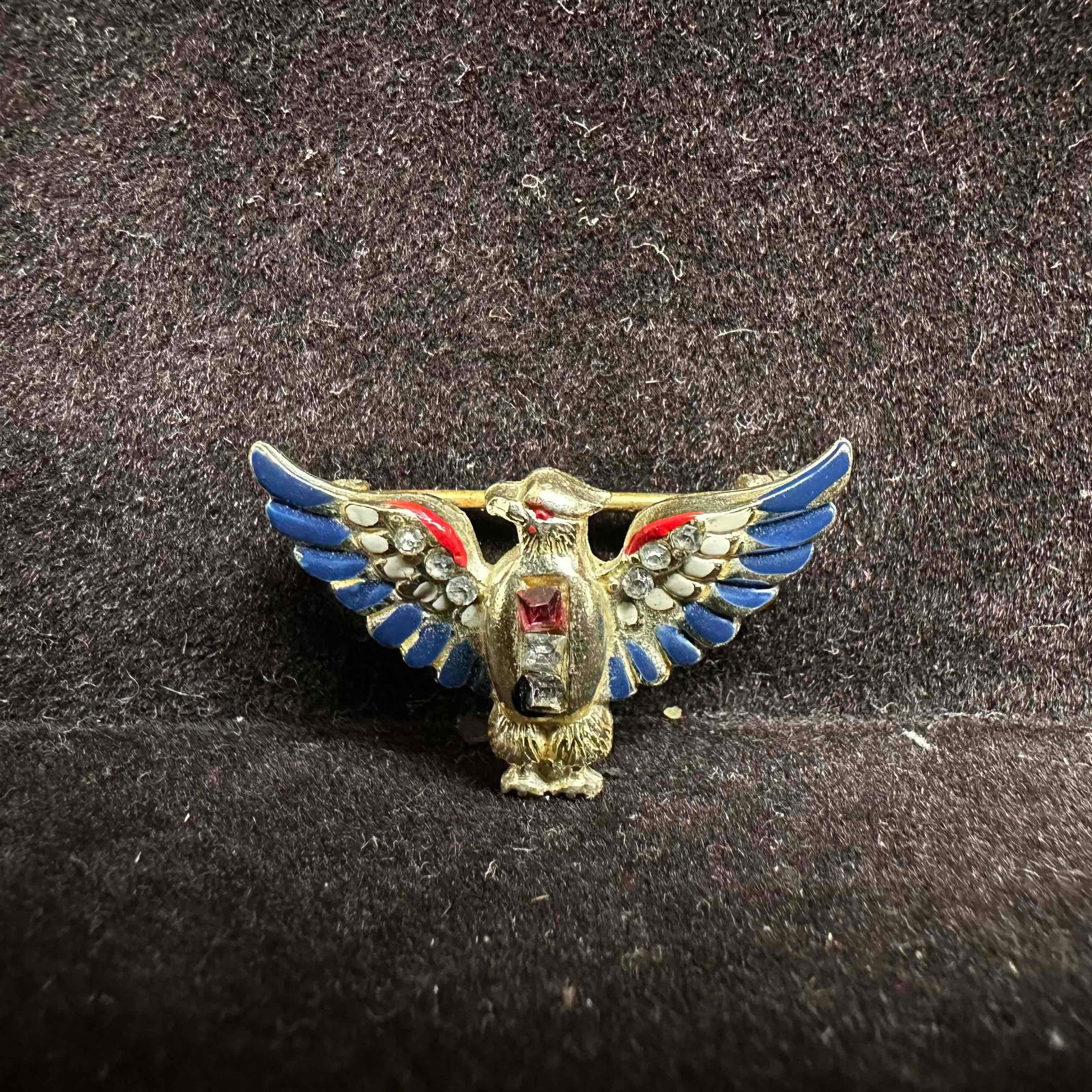 Coro Sterling Craft Red White and Blue Rhinestones Enamel Patriotic Eagle Brooch Pin (1 of 5)
