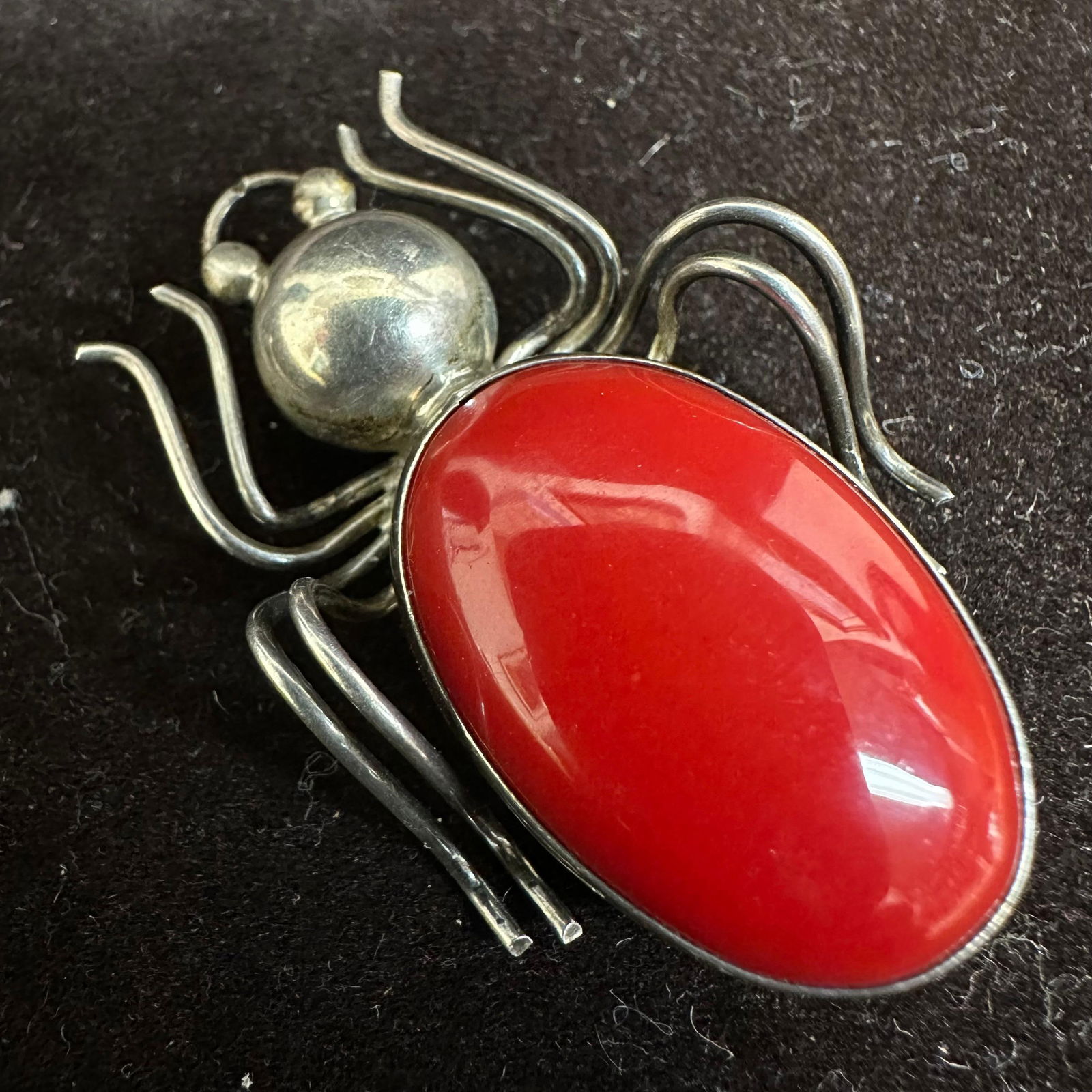 Red Stone Spider Sterling Silver Mexico Brooch Pin (1 of 5)