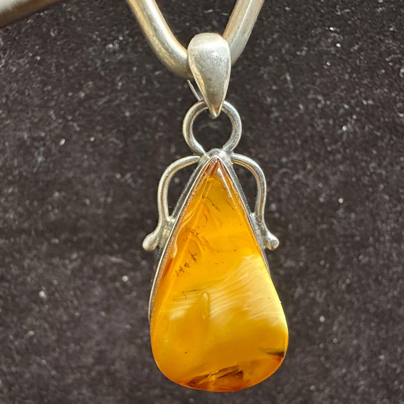 Teardrop Shaped Honey Color Baltic Amber Silver Pendant N95 (1 of 9)