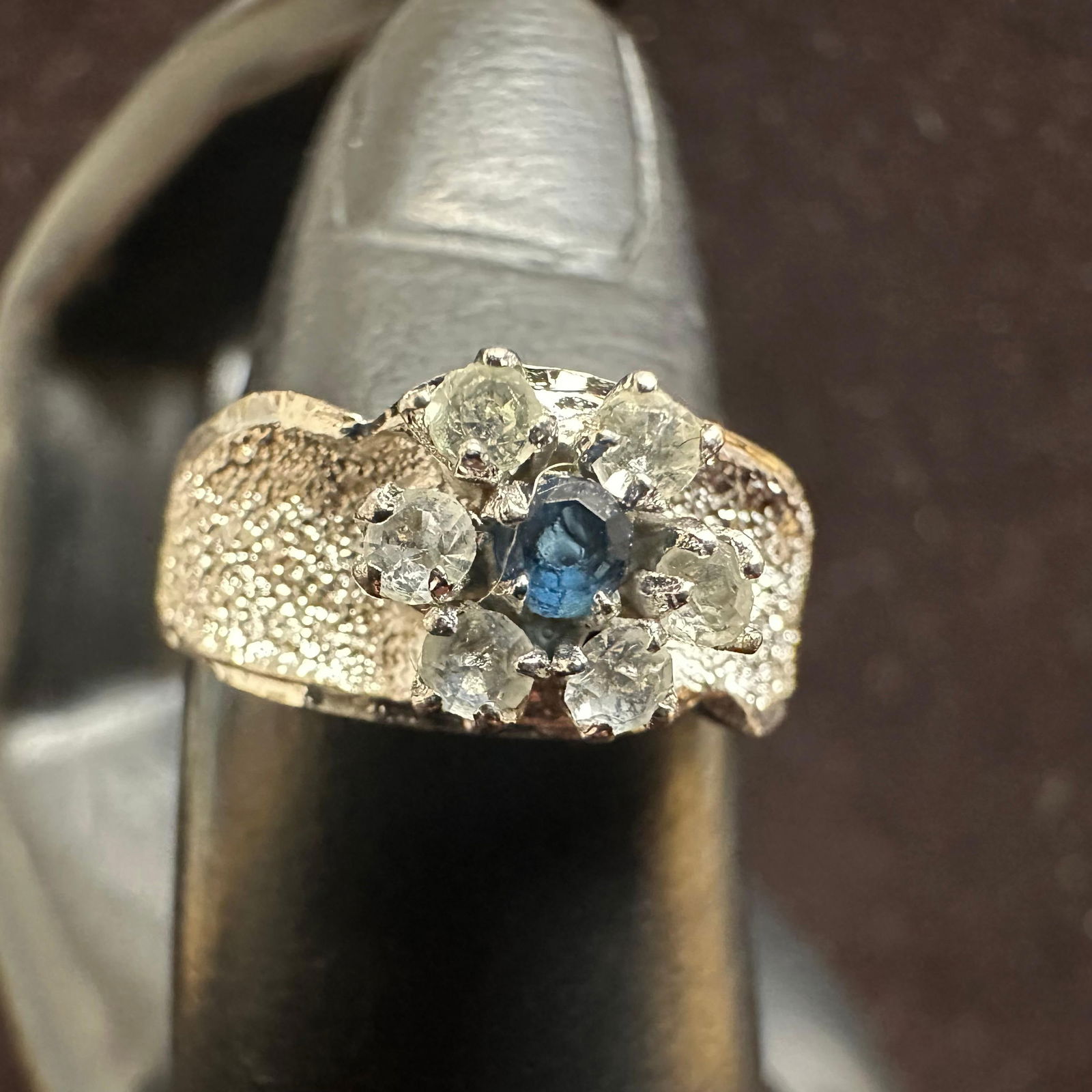 Clear and Blue CZ Flower Stone Setting 800 Silver Ring (1 of 8)