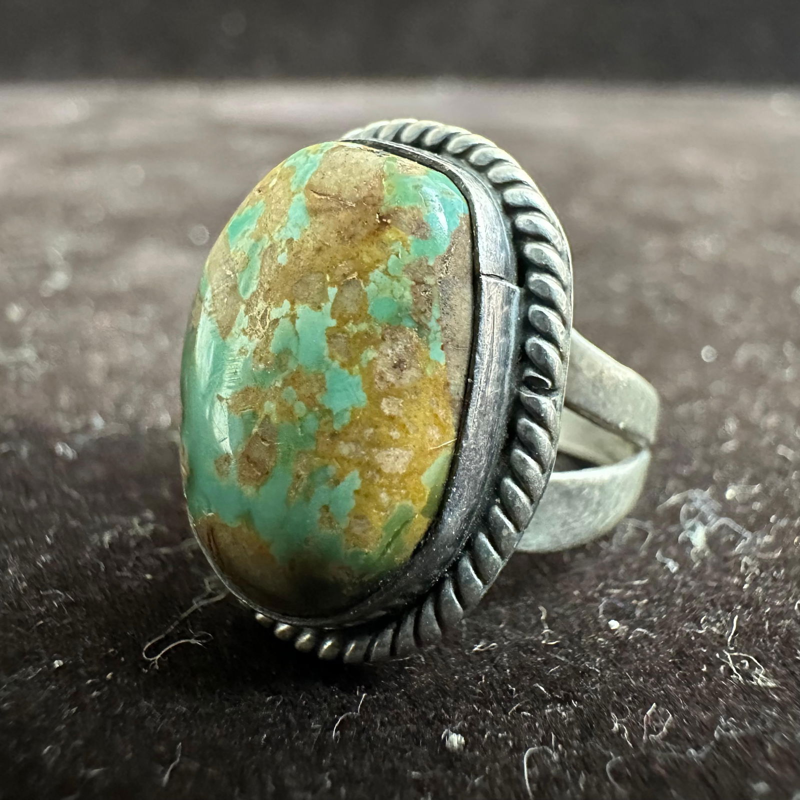 Rope Style Bezel Natural Turquoise Silver Ring N76 (1 of 7)