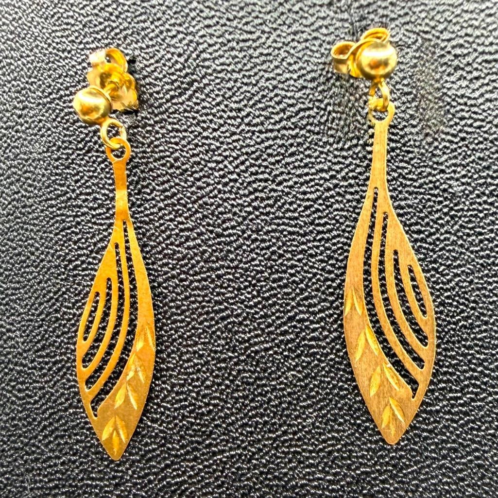 Pair of 14k Gold Dangle Earrings Abstract Leaves (1 of 6)
