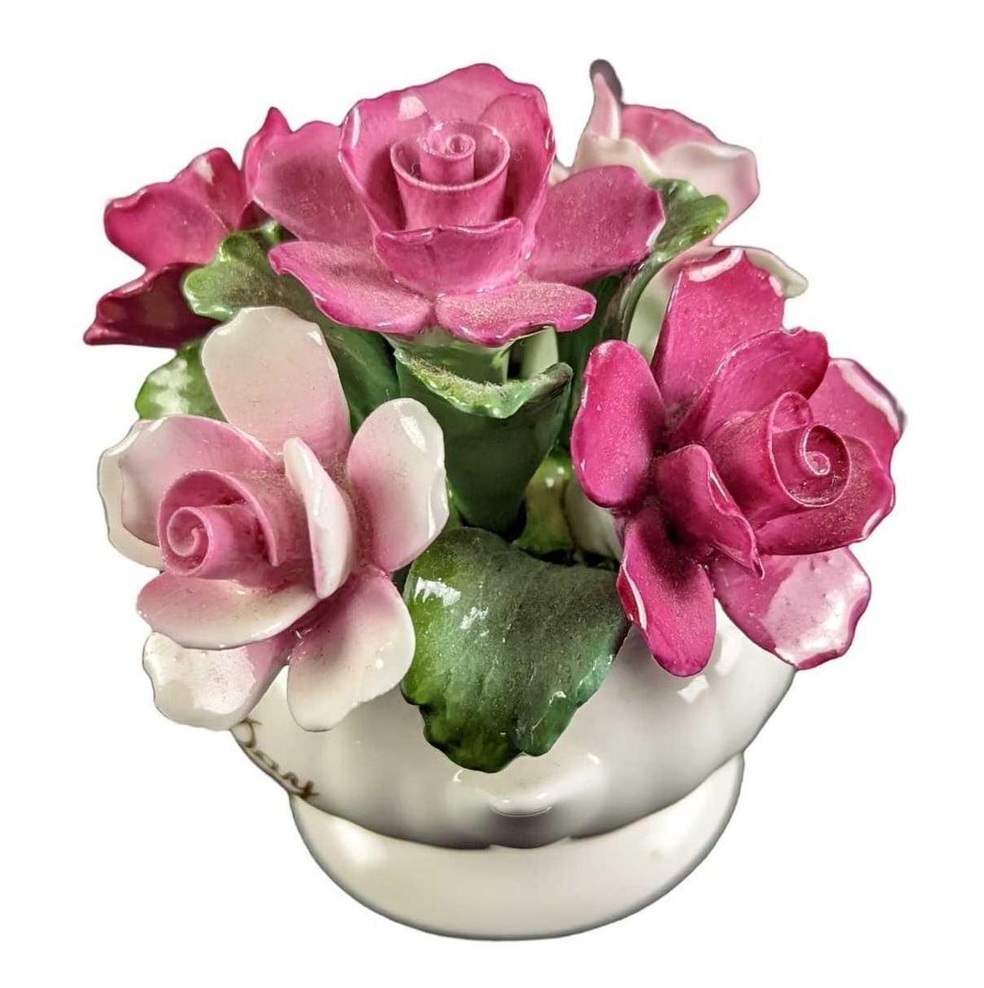 Aynsley Fine China Mother's Day Flowers Figurine: Aynsley Fine China Mother's Day Flowers. Hand-painted fine china flowers in a pot that reads "Mother's Day 2004". The figurine is approx 3" x 3" x 3". It comes in its original box which is approx 3 1/