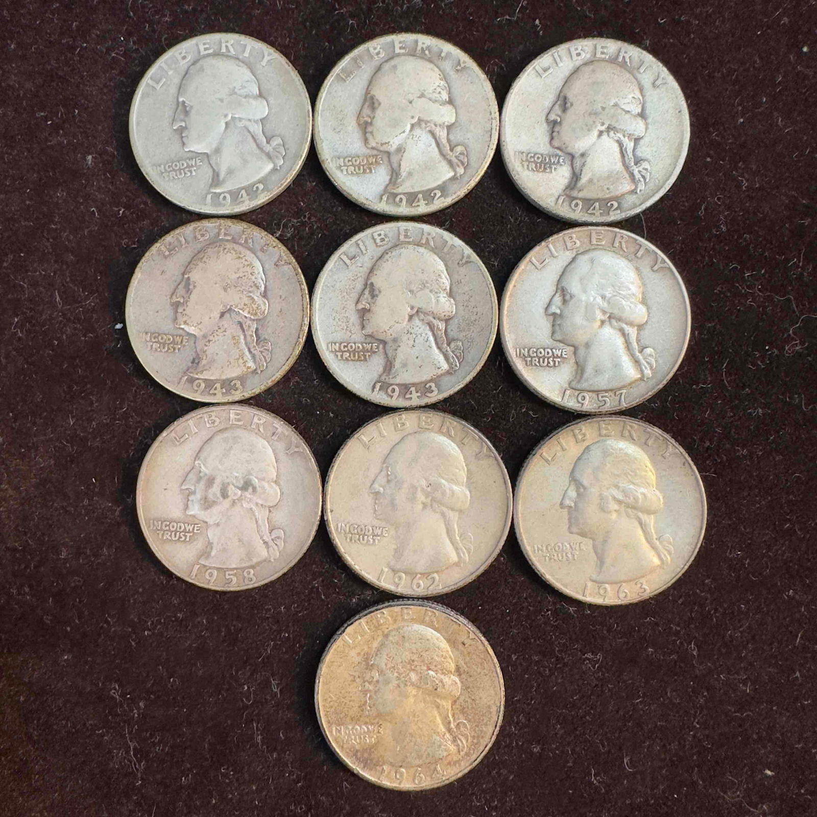Lot of 10 Ten Silver Washington Quarters #5 (1 of 4)