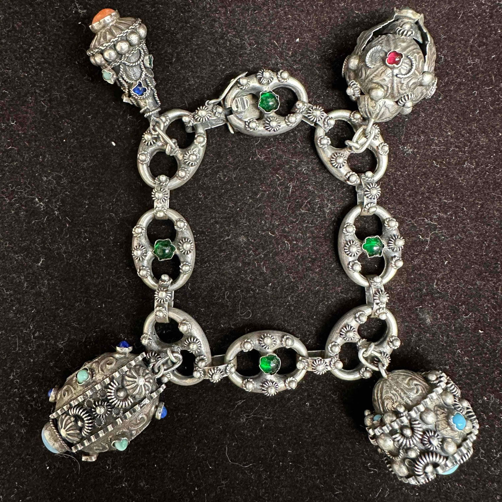Sterling Silver 800 Multi Gemstone Charm Bracelet G32: This item is in good pre-owned, previously used/displayed condition with noticeable light wear, and surface scratches. Please reference all photos for full details. This piece of jewelry has been test