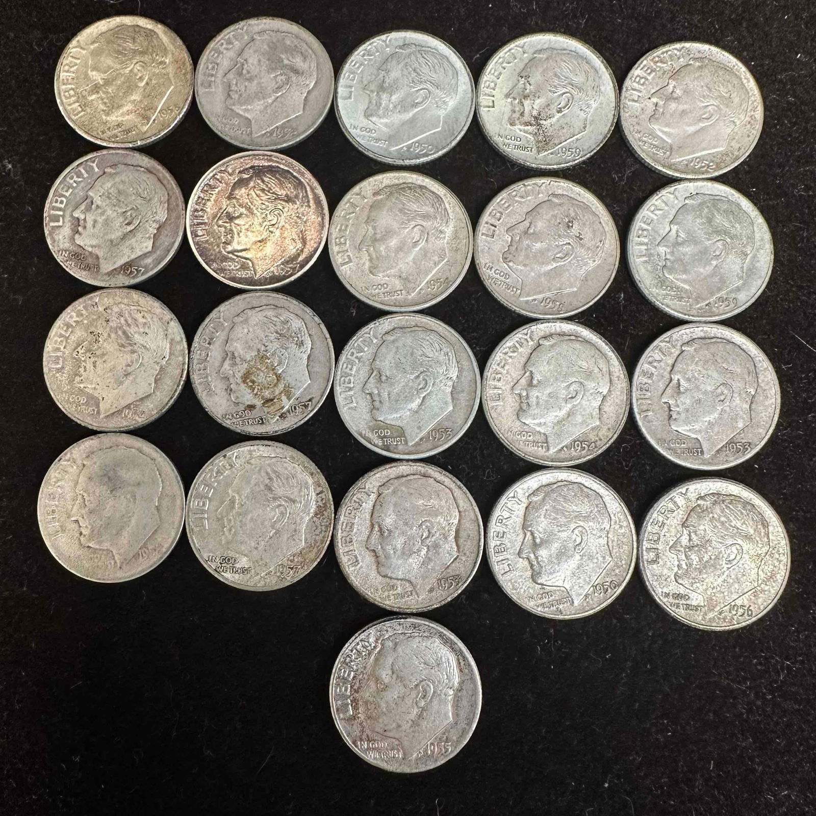 Lot of 21 Silver Roosevelt Dimes 1950's Dime Coin Set (1 of 4)