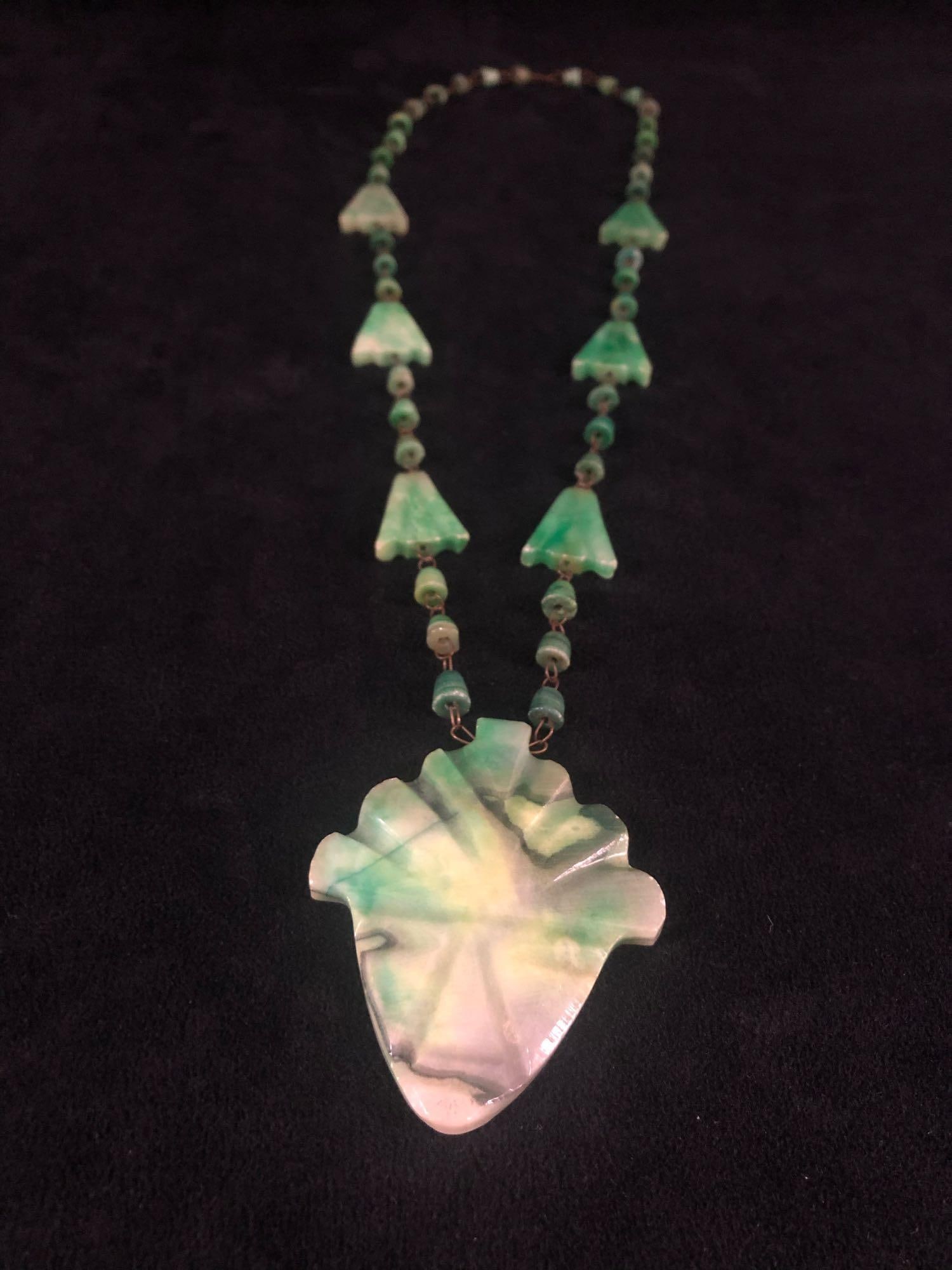 Vintage Mexico Handmade Travertine Carved Face 25" Necklace: Vintage Mexico Handmade Travertine Carved Face Necklace.This auction is for a stunning hand carved piece weighing in at 57.9 grams and a length of 25". 