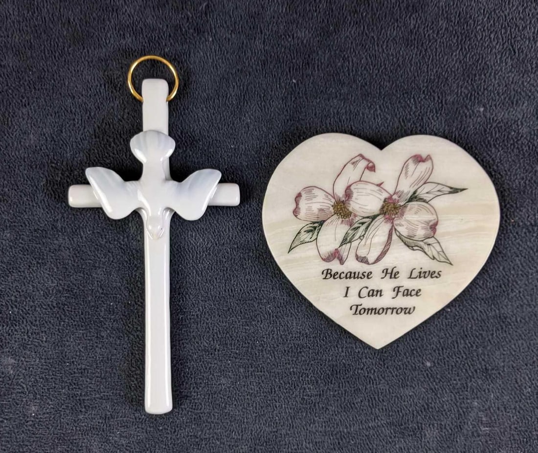 Cross Wall Hang/Ornament and Decorative Coaster: Cross Wall Hang/Ornament and Decorative Coaster These items are in good condition. The coaster has a few scratches on it. They are beautiful decorative pieces.