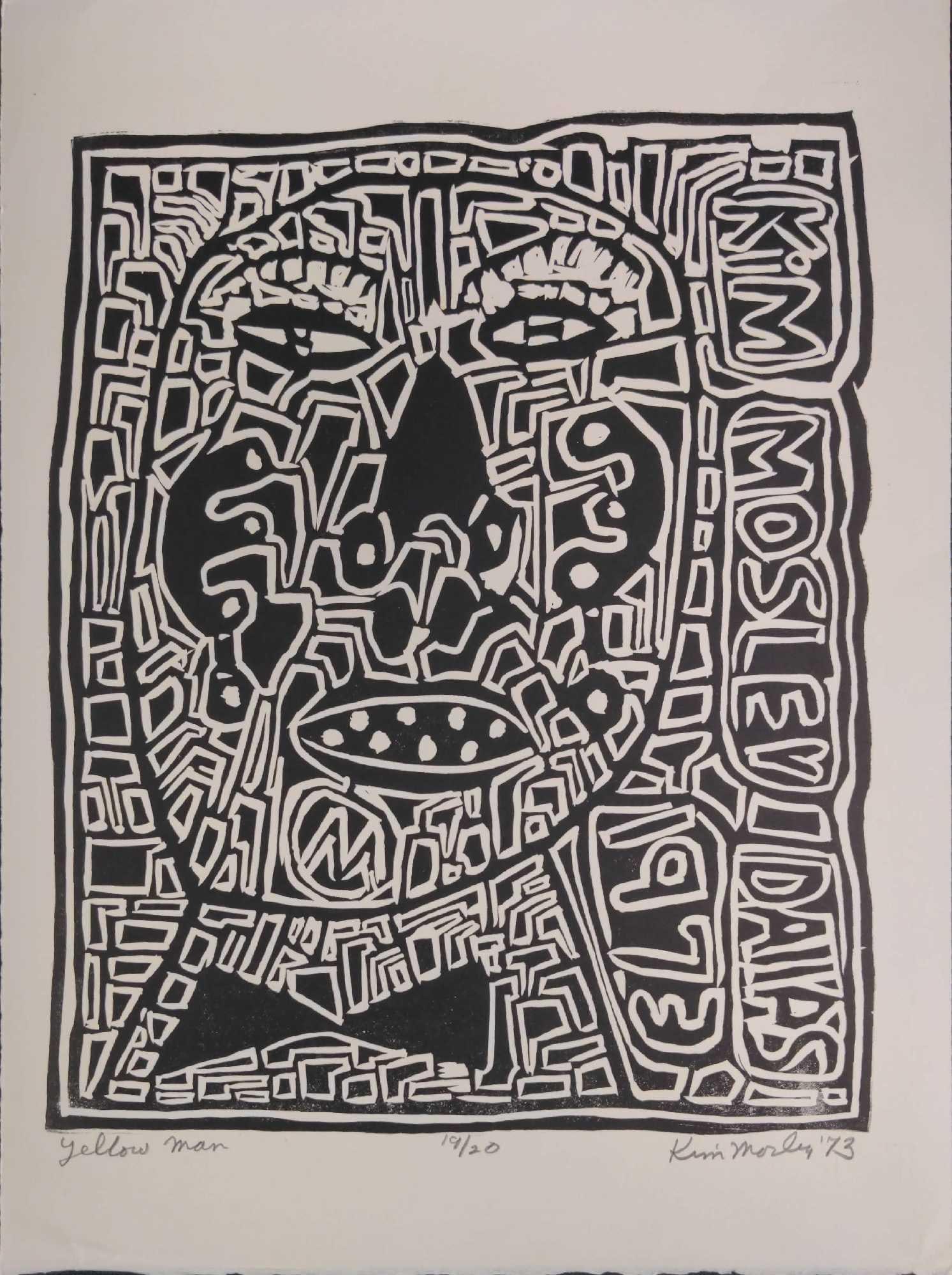 Kim Mosley (20th Century) Signed Woodblock Print Yellow Man (1 of 2)