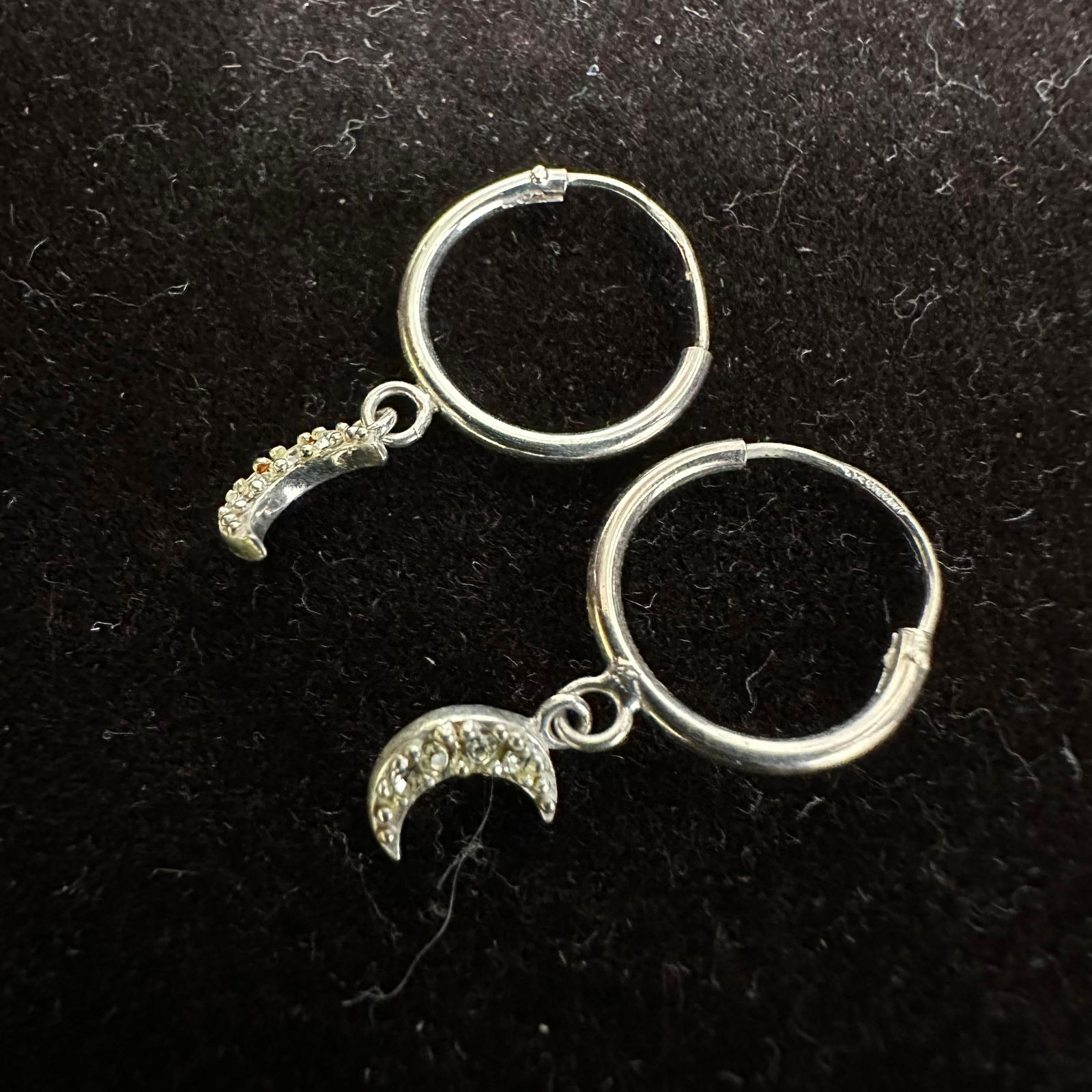 Crescent Moon Dangle Hoop Sterling Silver Earrings M80 (1 of 6)